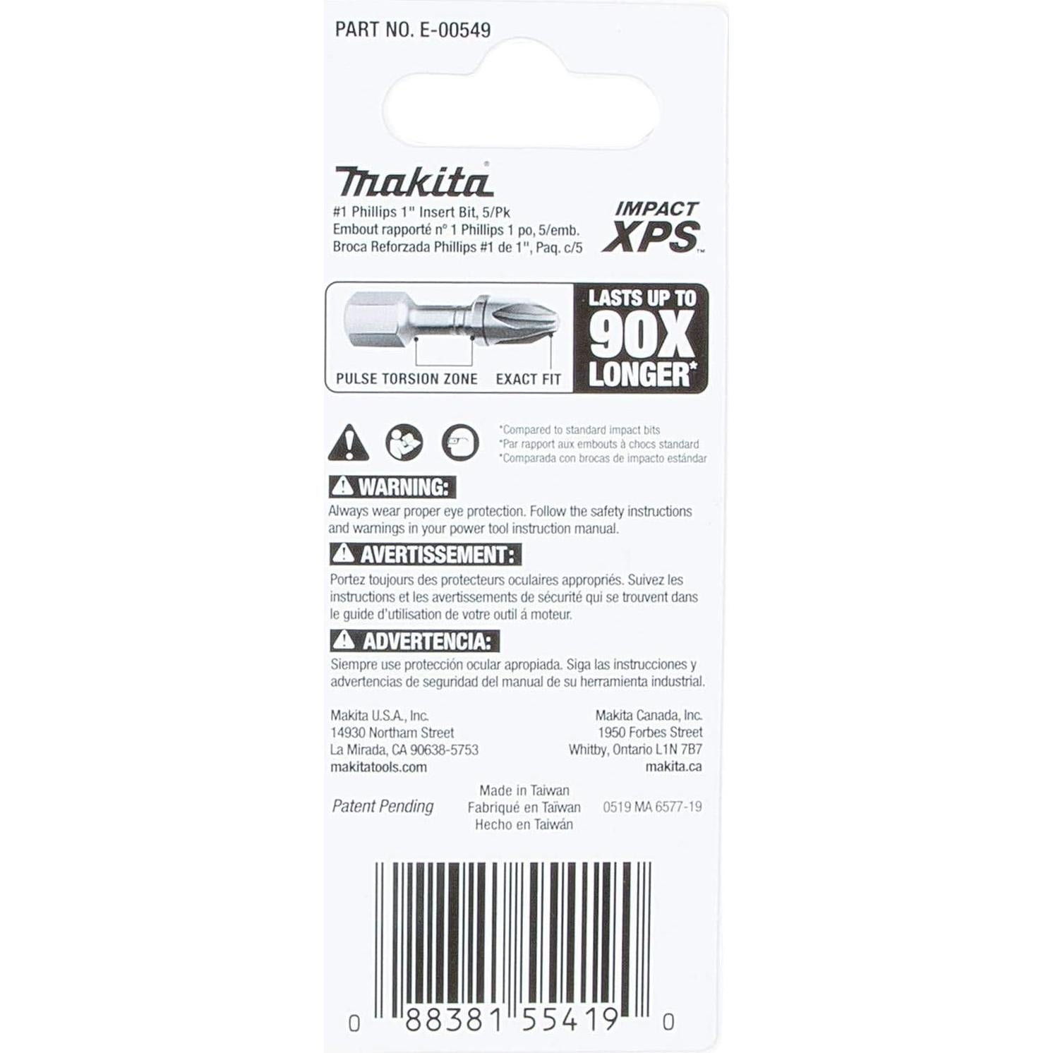 Puntas de Inserción Makita E-00549 Phillips #1 5 Unidades