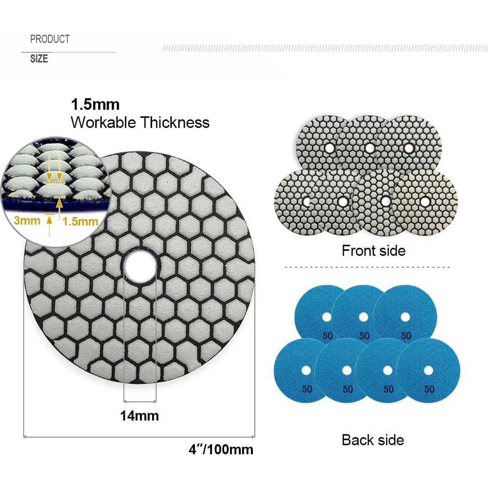 Almohadillas de Pulido Diamante Secas SHDIATOOL 100mm Grit 50 - 7 Pcs