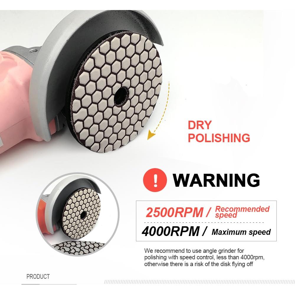 Almohadillas de Pulido Diamante Secas SHDIATOOL 100mm Grit 50 - 7 Pcs