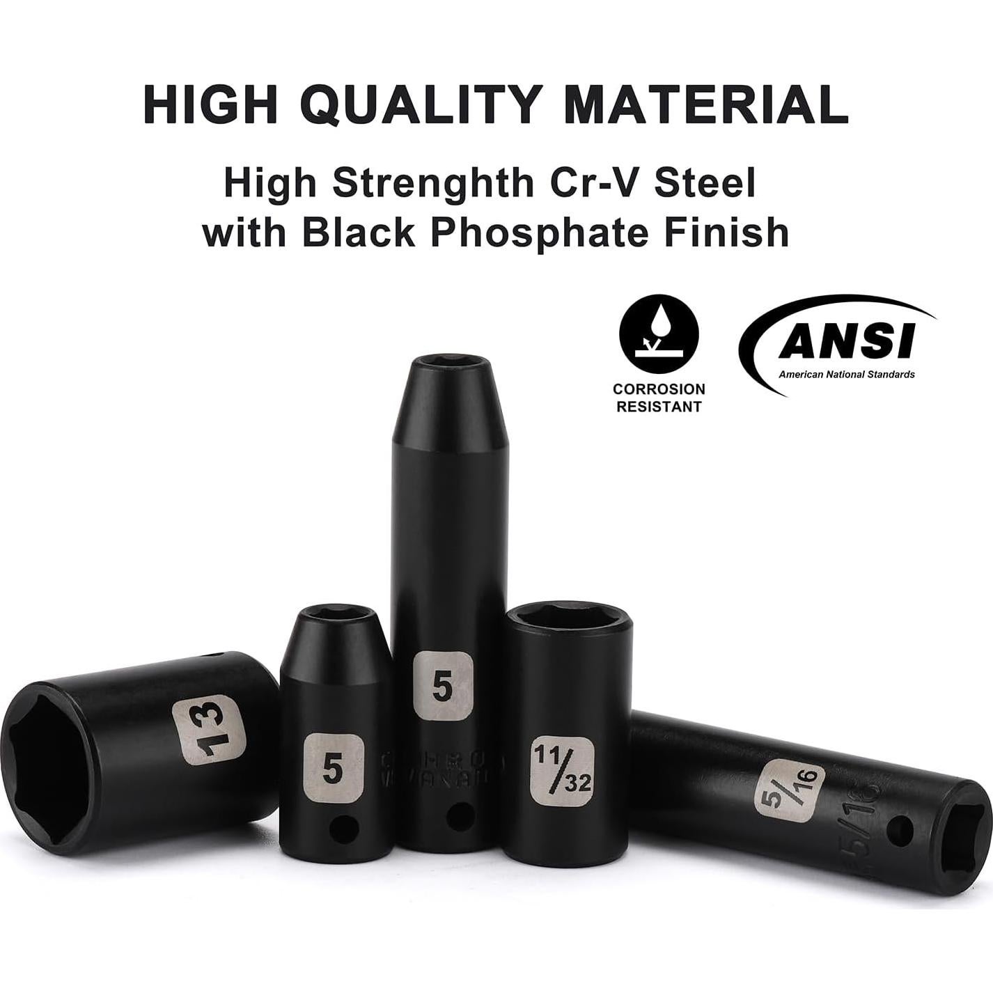 Juego de Enchufes de Impacto Mayouko 50PCS 1/4" Metrico/SAE