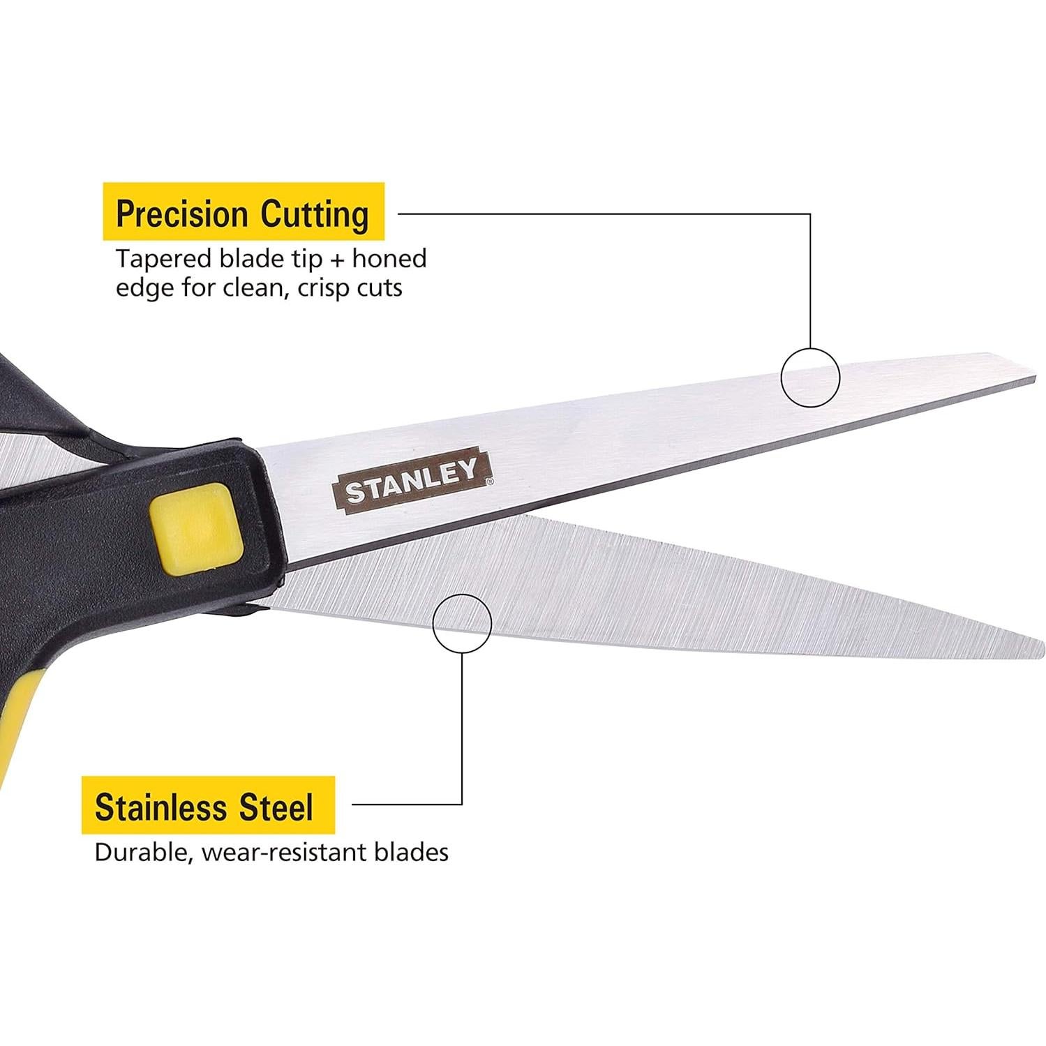 Tijeras ergonómicas Stanley 8" acero inoxidable, paquete de 2