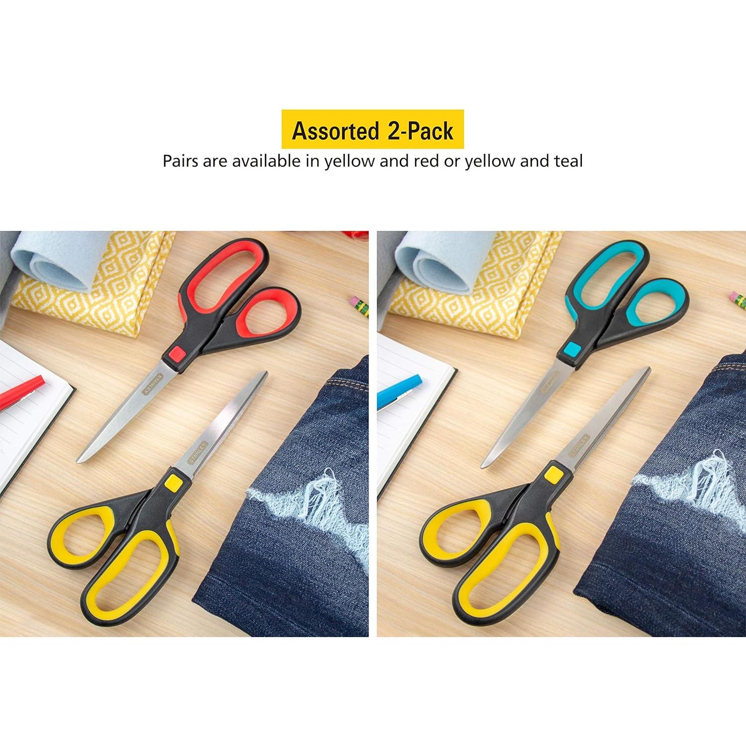 Tijeras ergonómicas Stanley 8" acero inoxidable, paquete de 2