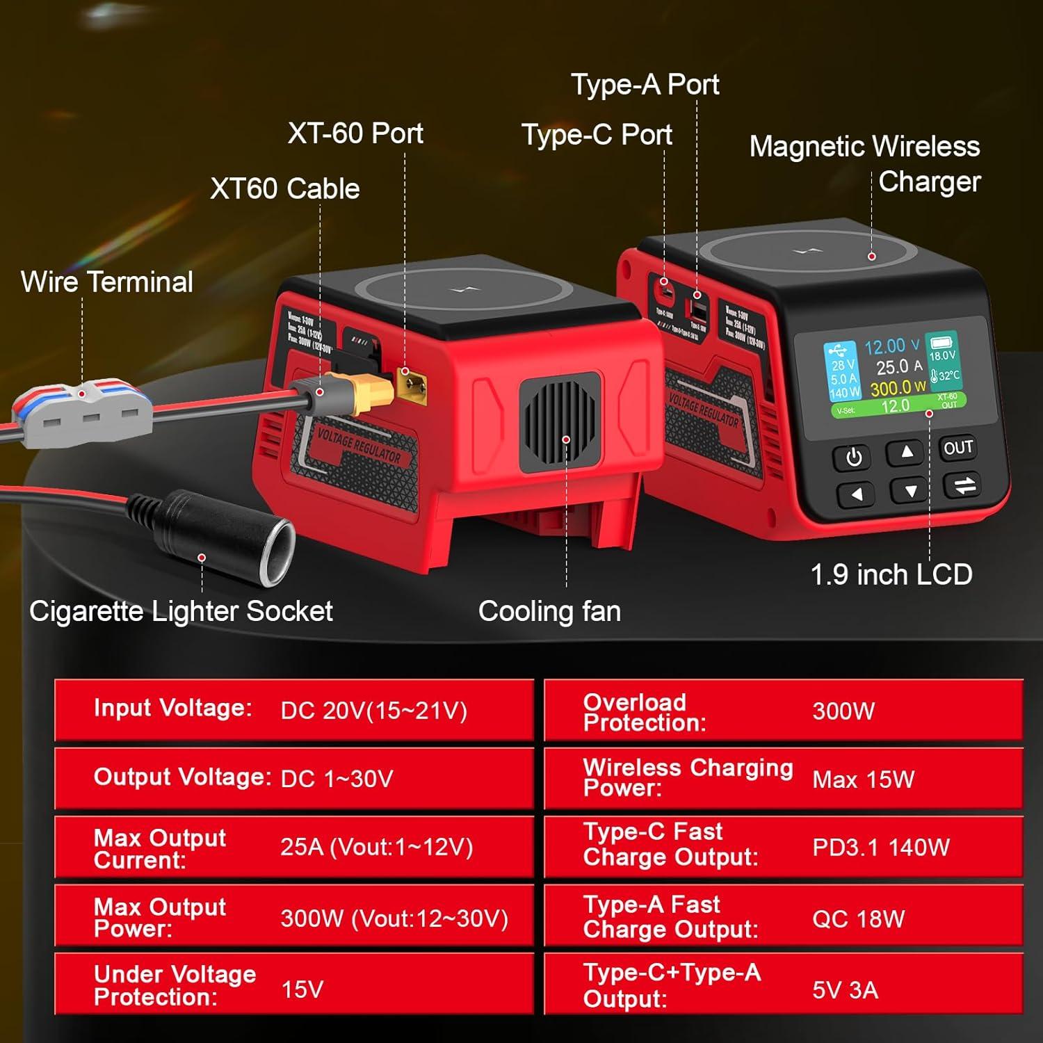 Regulador de Voltaje Vortlink 300W 1-30V para Batería Milwaukee