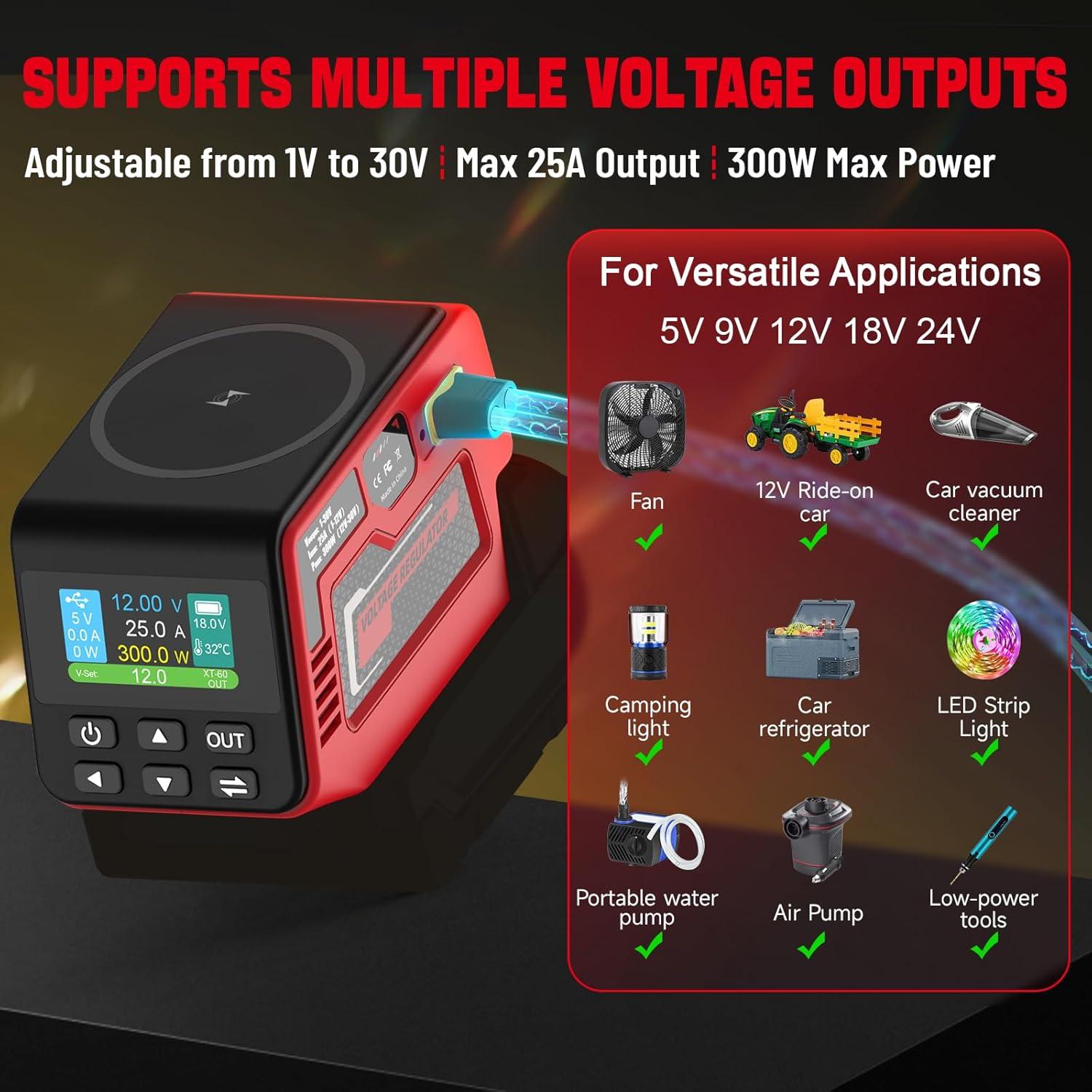 Regulador de Voltaje Vortlink 300W 1-30V para Batería Milwaukee