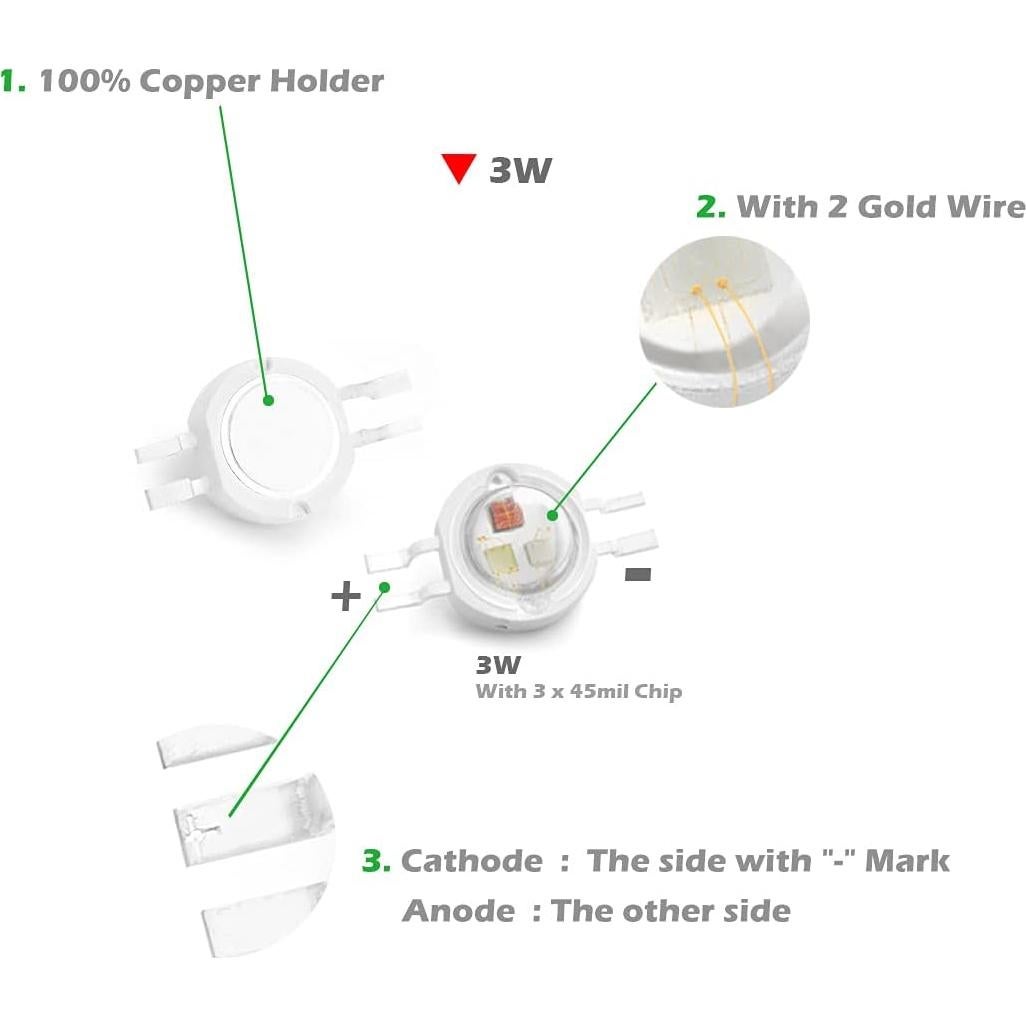 Chip LED RGB 3W Chanzon 10pcs 600mA 50-90LM SMD COB