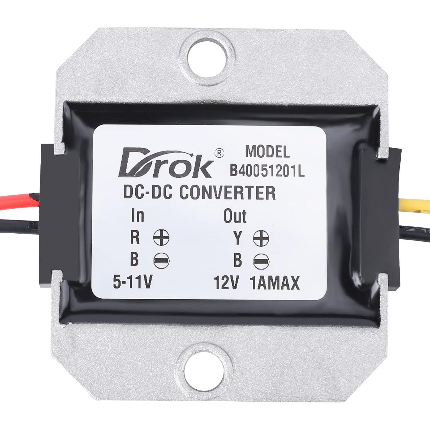 Convertidor Elevador DC 5V a 12V DROK 1A 12W Impermeable