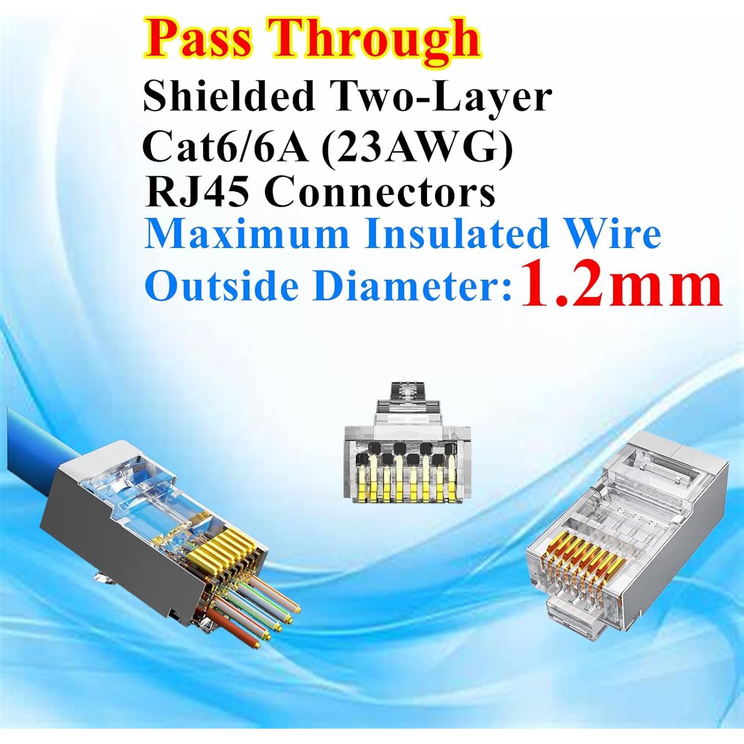 Paquete de 100 Conectores RJ45 Passthrough Blindados Cat6 1.2mm