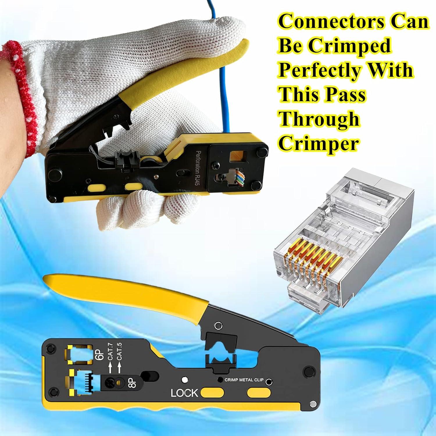 Paquete de 100 Conectores RJ45 Passthrough Blindados Cat6 1.2mm