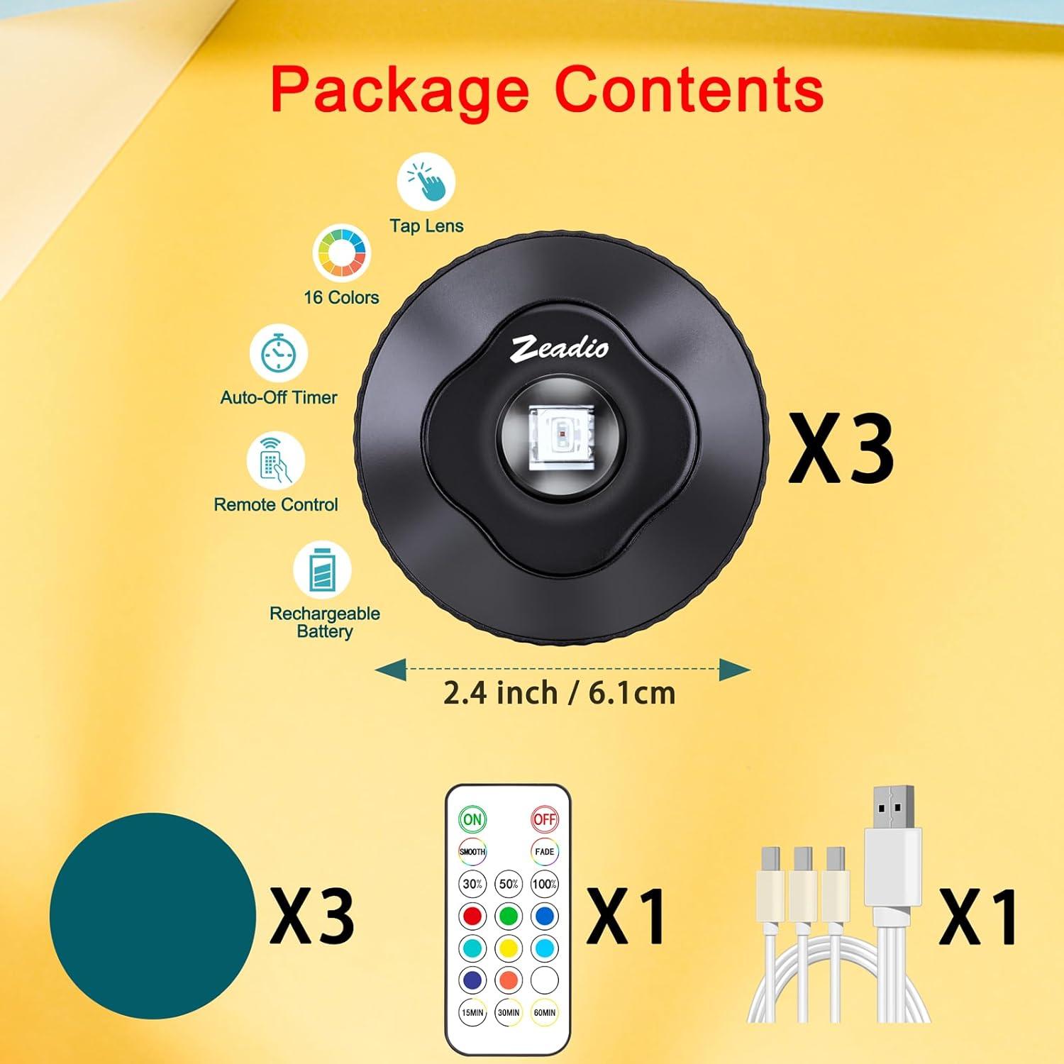 Luces LED Puck Zeadio con Control Remoto - Paquete de 3