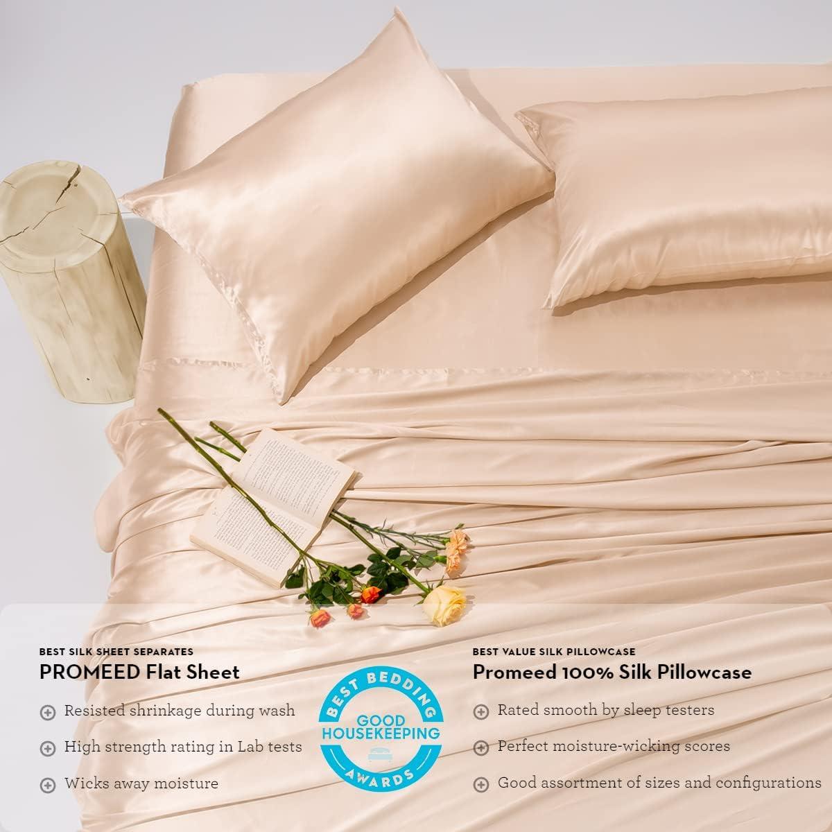 Sábana Plana de Seda PROMEED 100% Morera Twin XL Champán