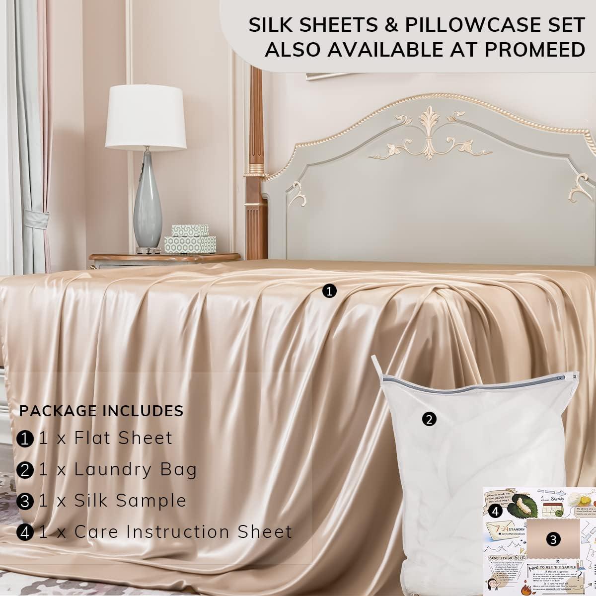 Sábana Plana de Seda PROMEED 100% Morera Twin XL Champán