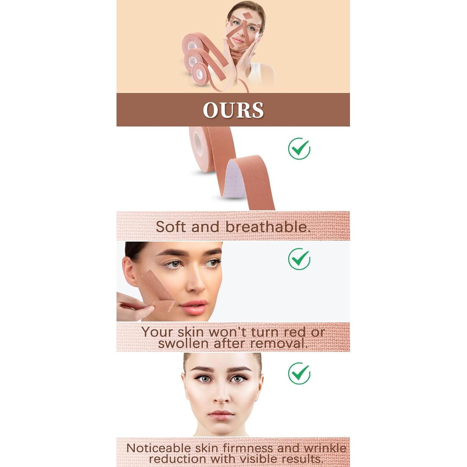 Cinta Facial Levantadora WXYISIVEN - 3 Rollos 1cm, 2cm, 2.5cm x 5m