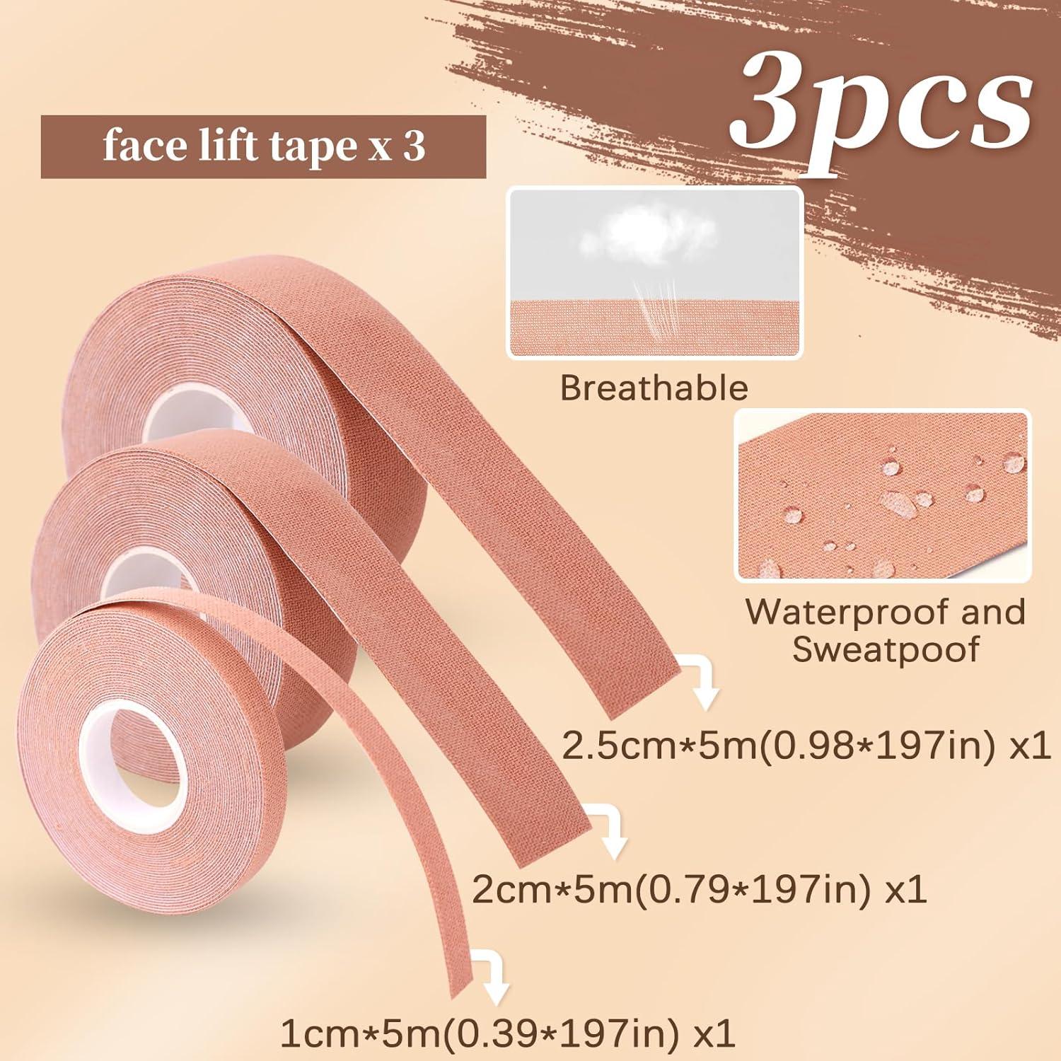 Cinta Facial Levantadora WXYISIVEN - 3 Rollos 1cm, 2cm, 2.5cm x 5m