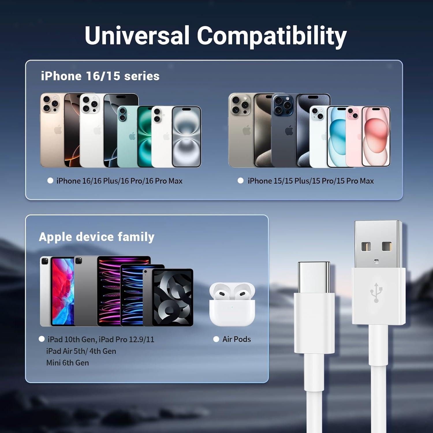 Cable CarPlay USB A a USB C UCALMA 4Pack 1m y 1.83m para iPhone 15/16