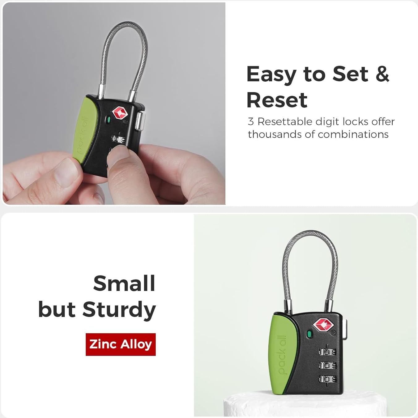Candado de Equipaje Pack All Aprobado por TSA 3 Dígitos Verde