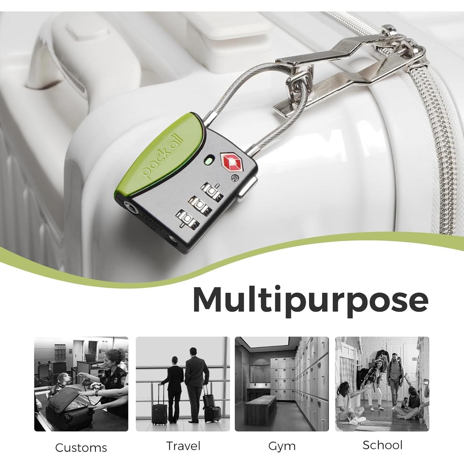 Candado de Equipaje Pack All Aprobado por TSA 3 Dígitos Verde