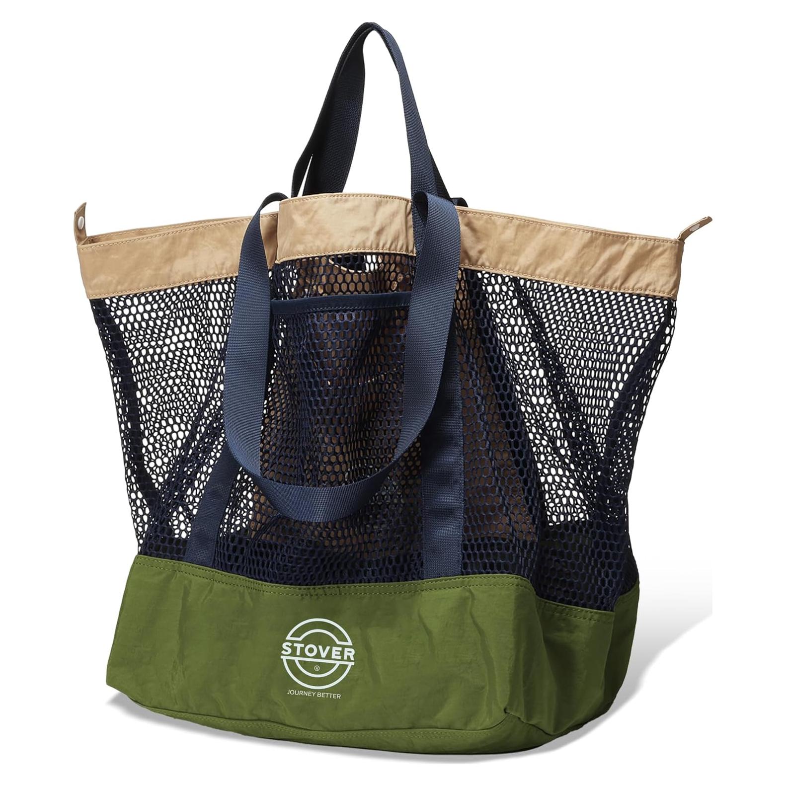 Bolsa de Playa Grande STOVER Verde Militar Plegable con Bolsillos