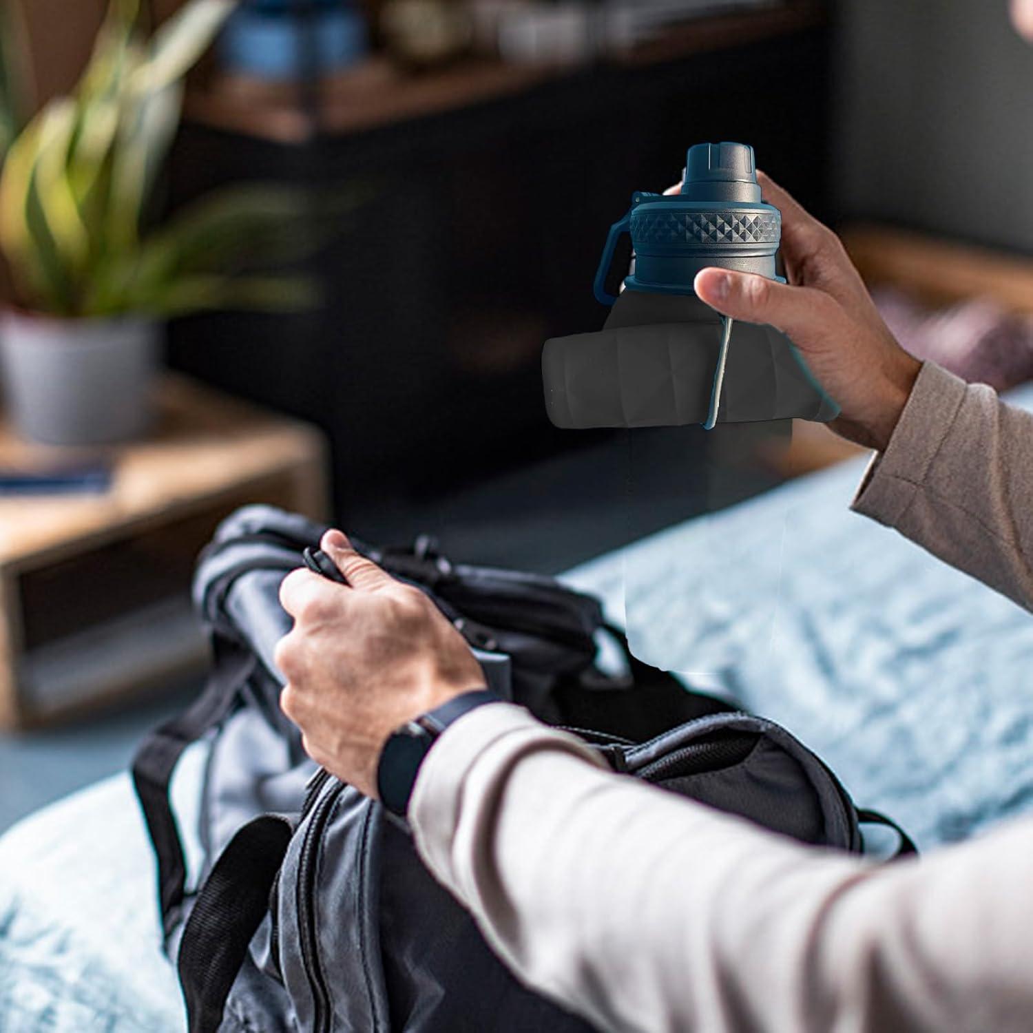 Botella de Agua Plegable Paspring 700ml Silicona Negra