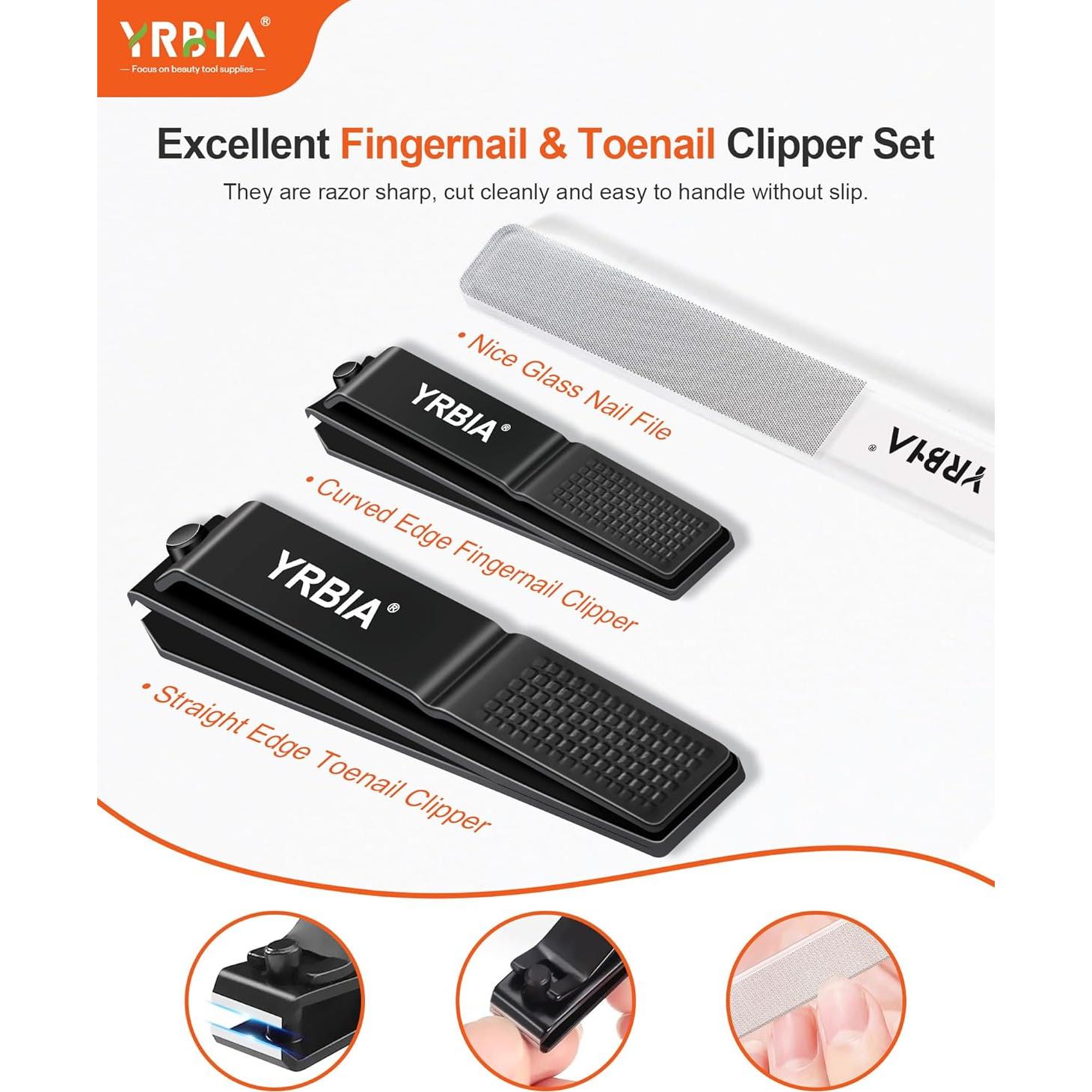 Juego de Cortauñas Profesional YRBIA con Lima de Cristal - Negro