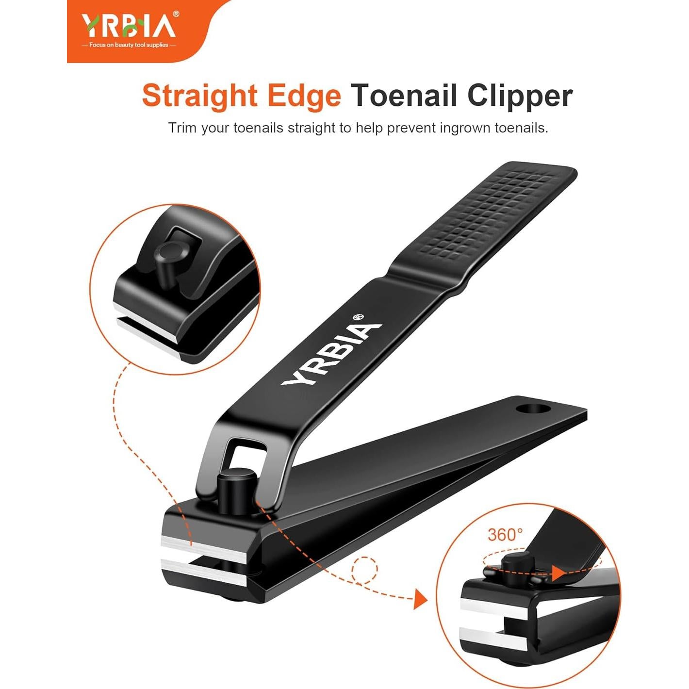 Juego de Cortauñas Profesional YRBIA con Lima de Cristal - Negro