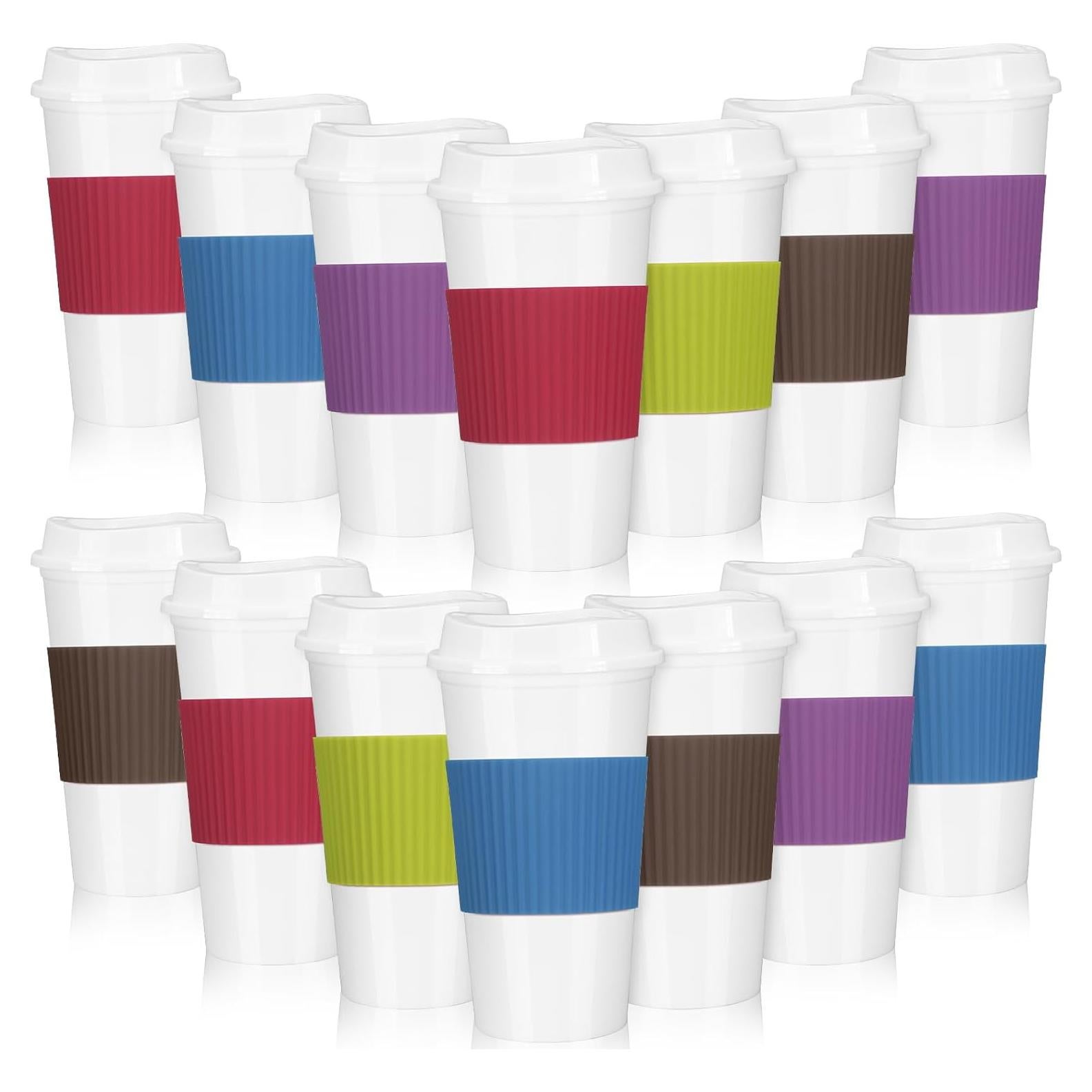 15 Tazas de Café Reutilizables FillTouch 473 ml con Tapas