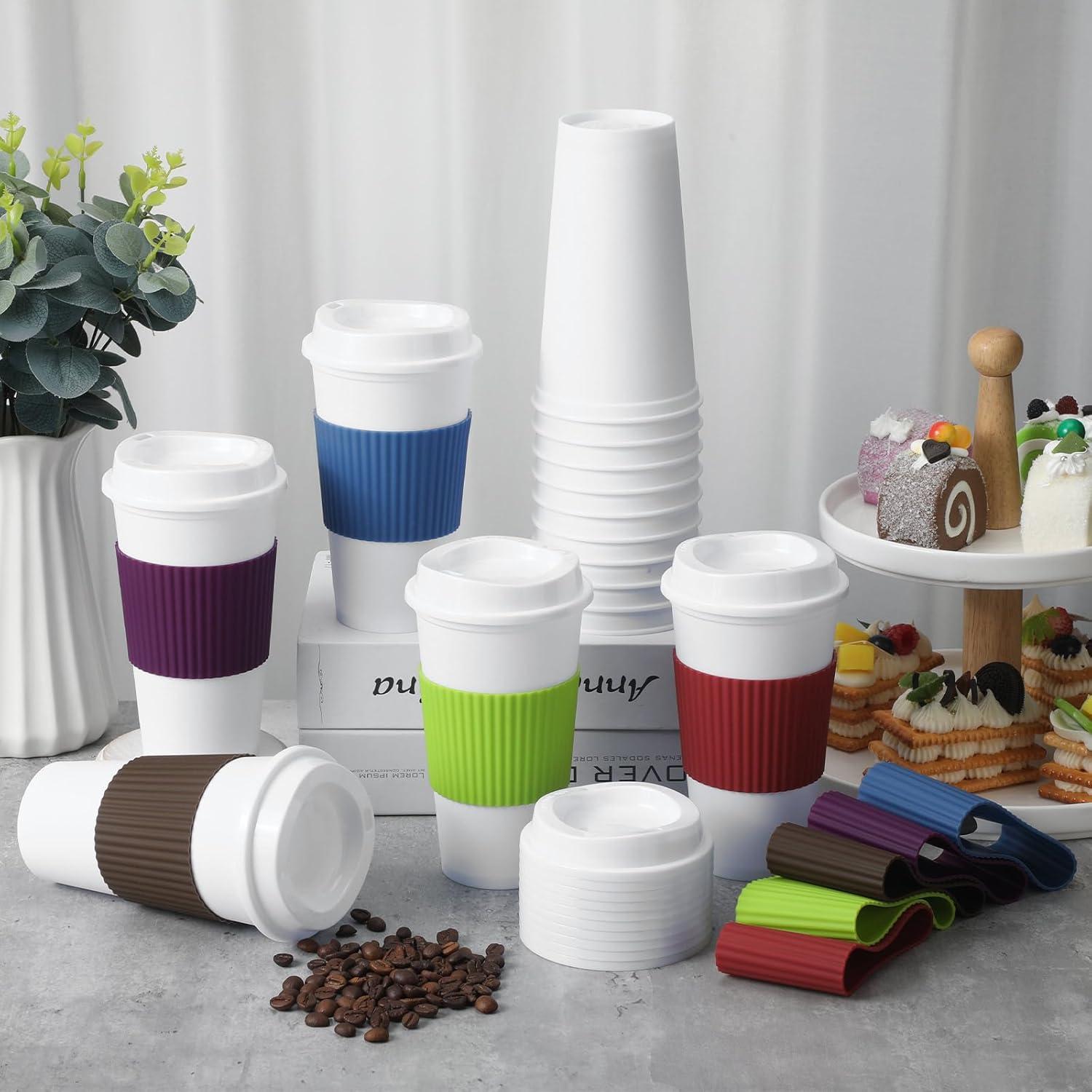 15 Tazas de Café Reutilizables FillTouch 473 ml con Tapas