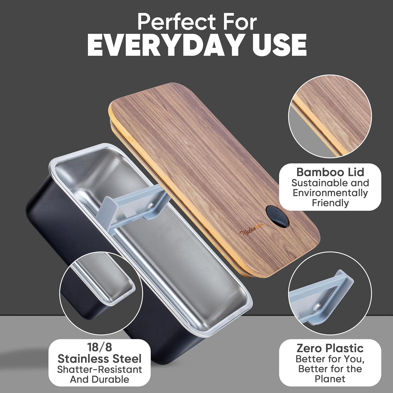 Caja Bento de Acero Inoxidable Modaniam 44Oz Resistente a Fugas