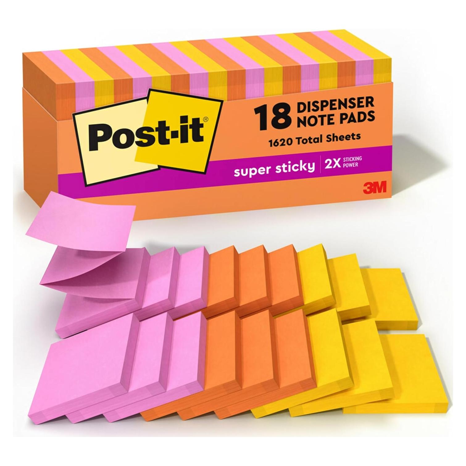 Notas Post-it Súper Adhesivas 7.6x7.6 cm 18 Blocs Energía Impulsora