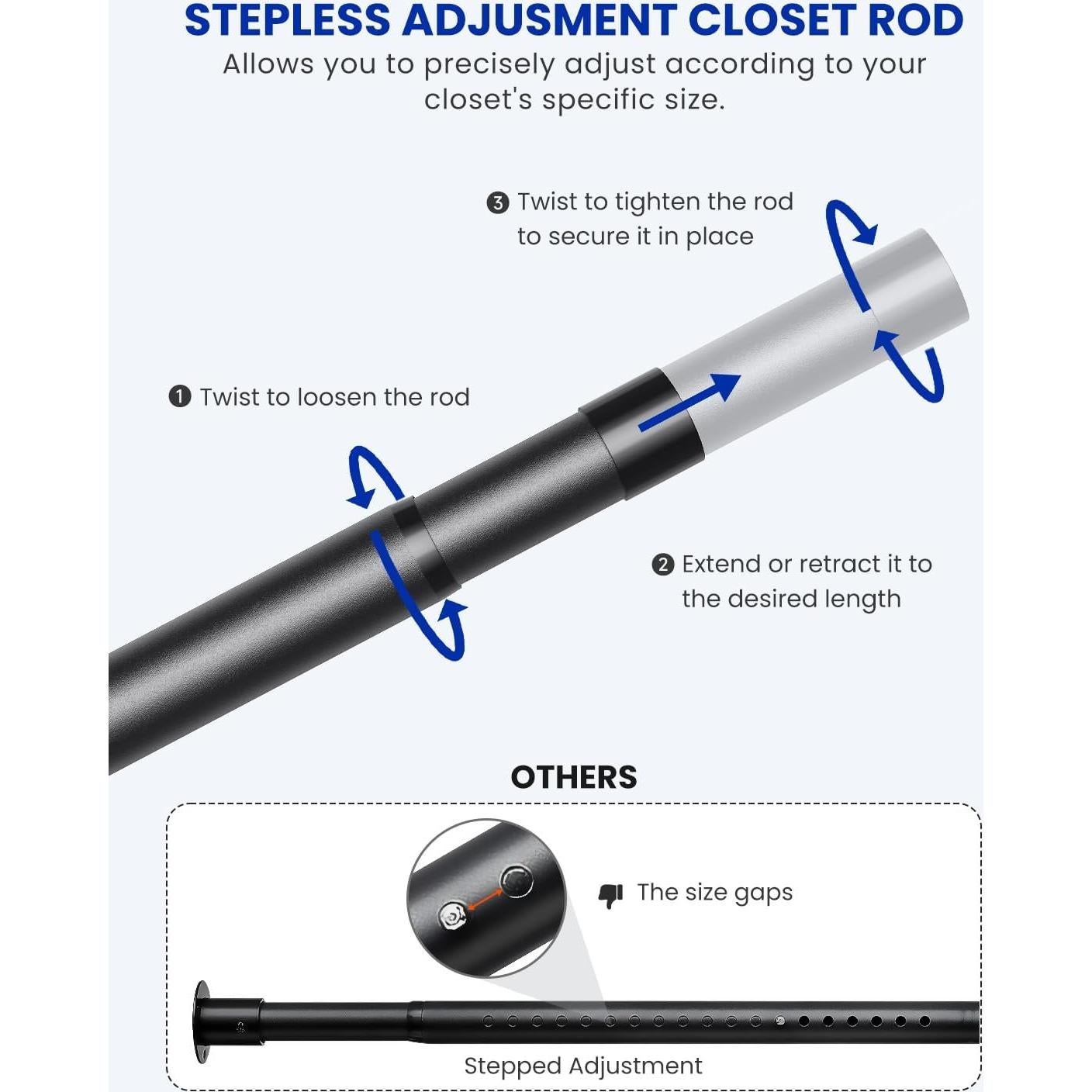 Barra de Closet Ajustable Supforce 43.2-71.1 cm Metal Negro