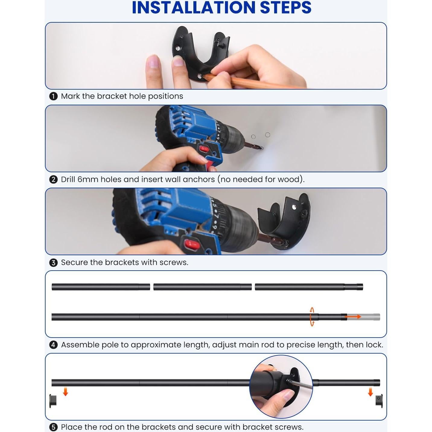 Barra de Closet Ajustable Supforce 43.2-71.1 cm Metal Negro