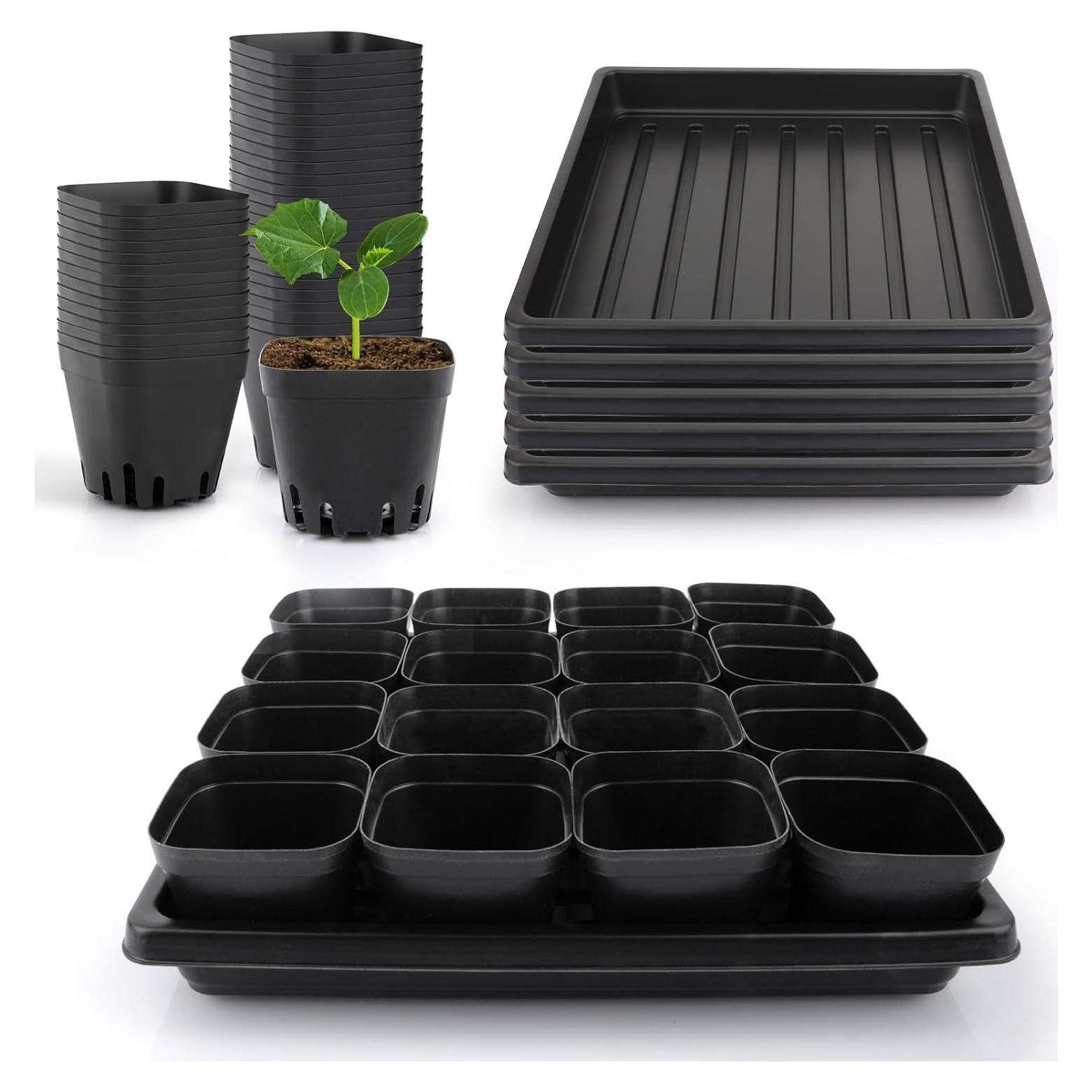 80 Macetas Cuadradas 2.5" Mlhezy con 5 Bandejas para Semillas