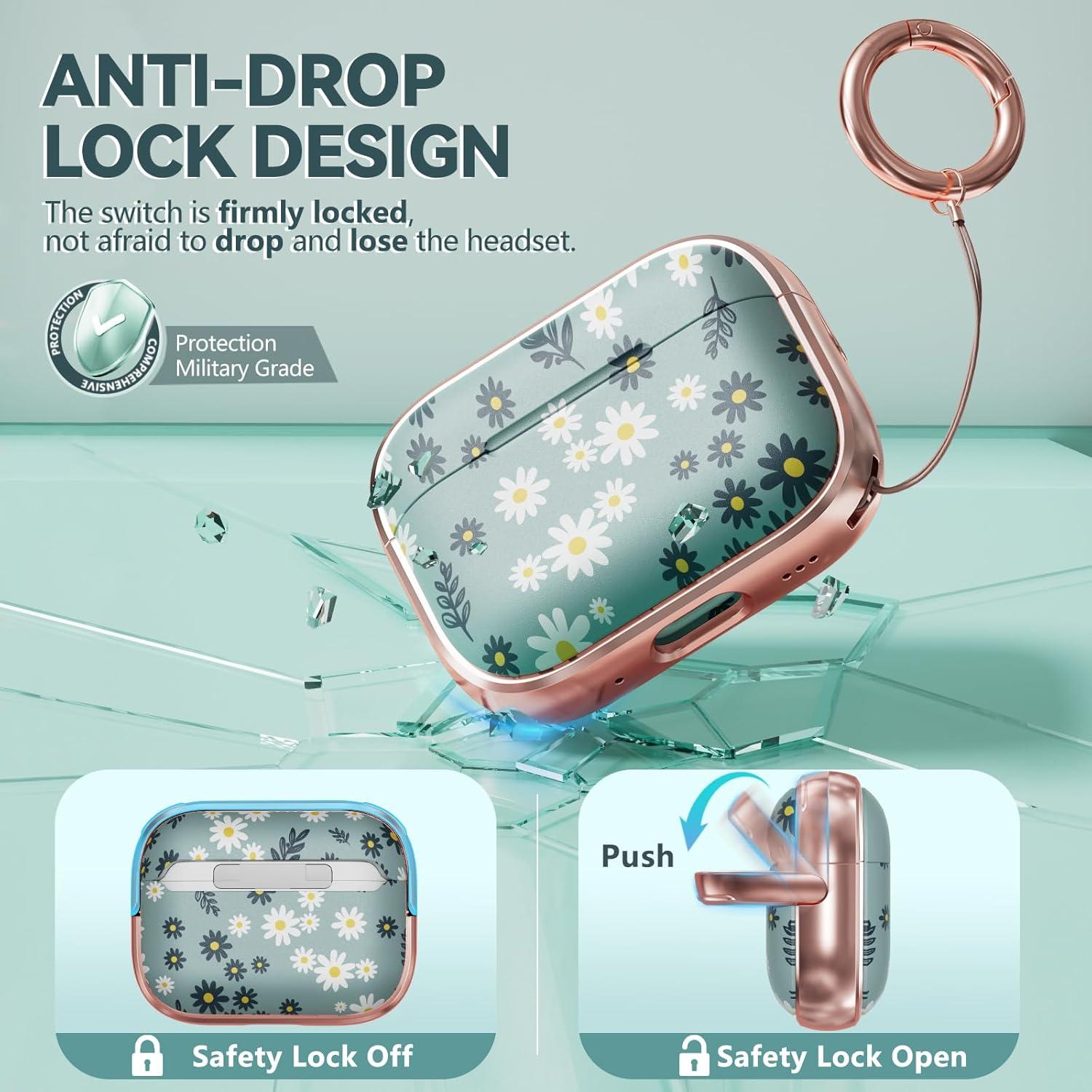 Funda Inesore para AirPods Pro 2da Gen con Cerradura - Flores Verdes