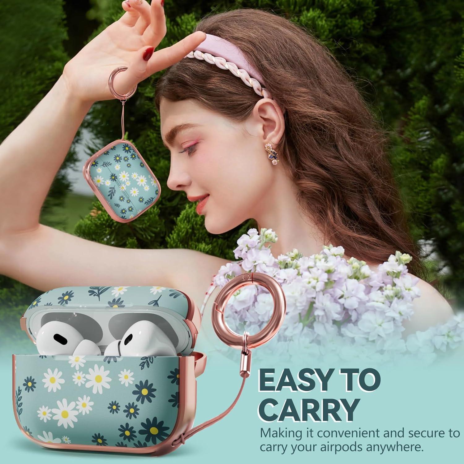 Funda Inesore para AirPods Pro 2da Gen con Cerradura - Flores Verdes