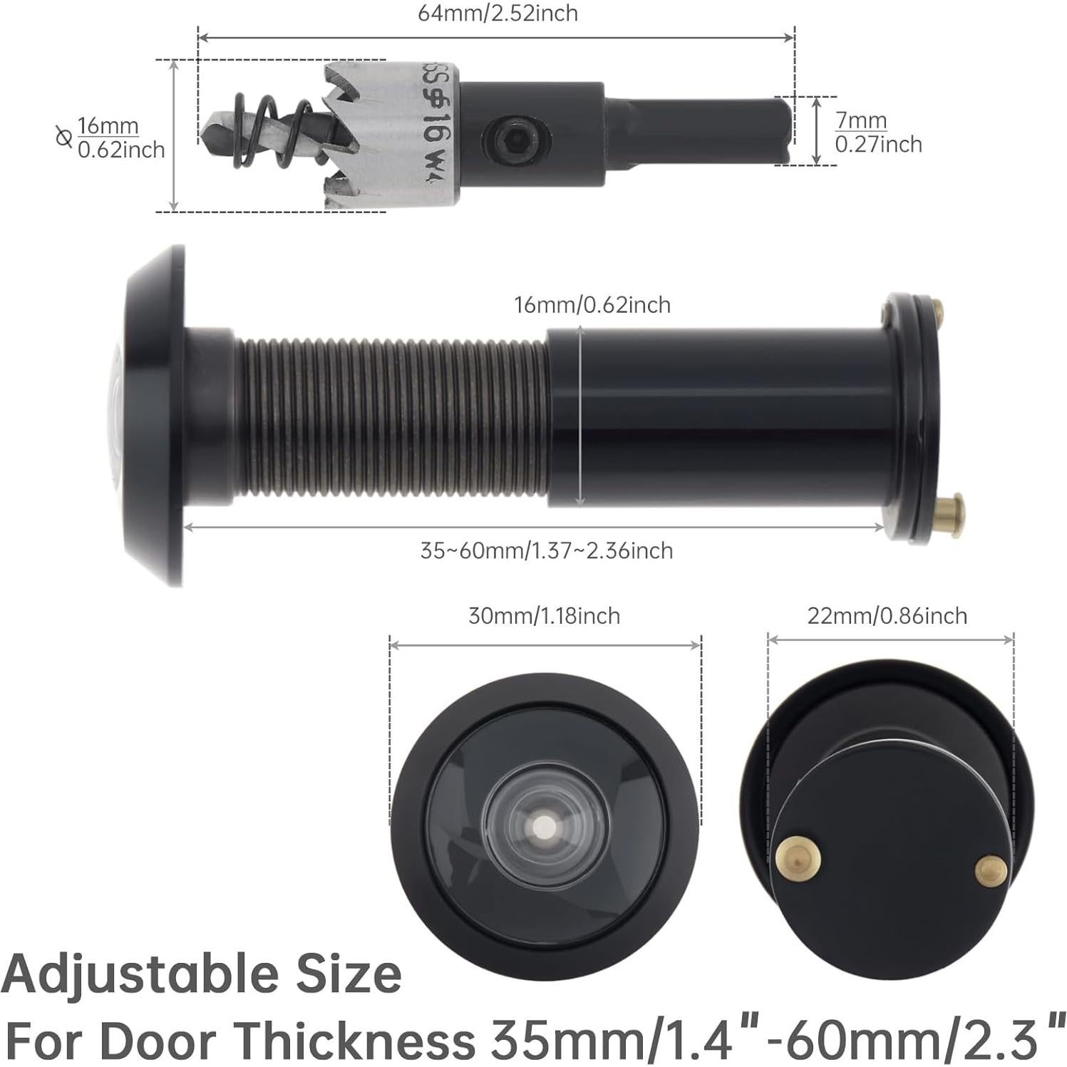 Mirilla de Puerta HOJLKLD de Latón Negro 200 Grados 16 mm