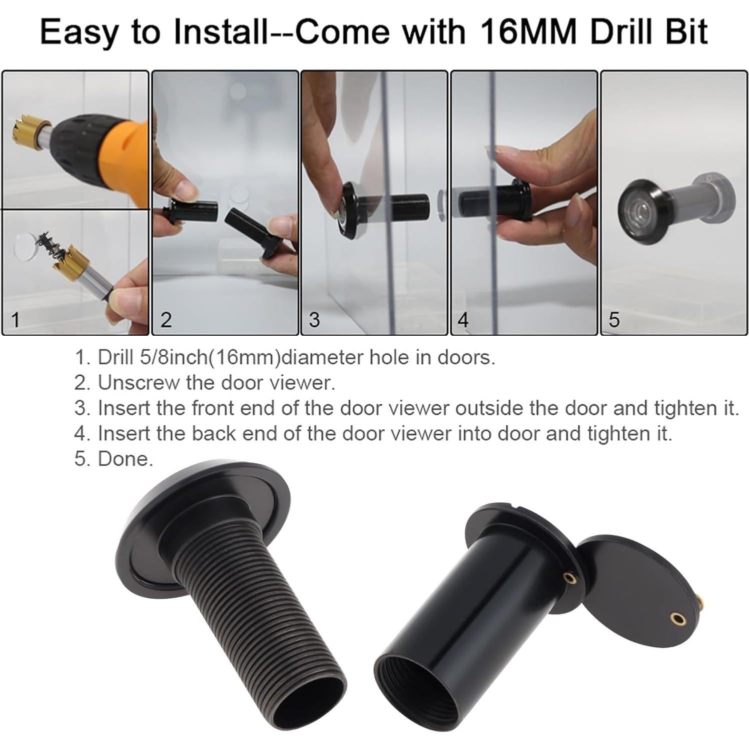 Mirilla de Puerta HOJLKLD de Latón Negro 200 Grados 16 mm