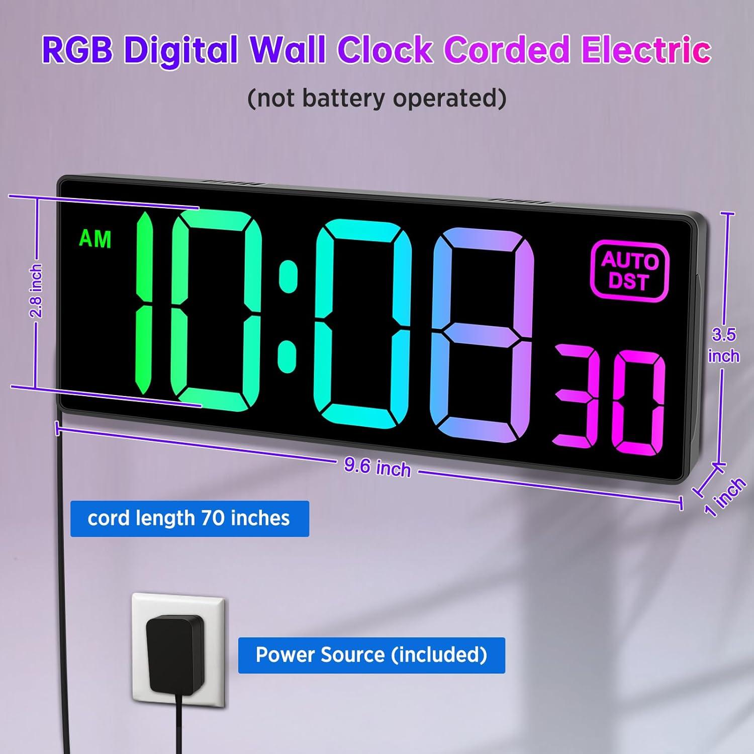 Reloj de Pared Digital LED Soobest 10.2" RGB con Segundos
