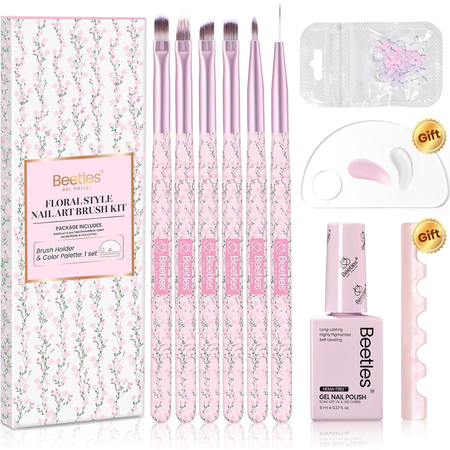 Juego de Pinceles para Uñas Beetles con Gel Rosa 8ml - 6 Pcs