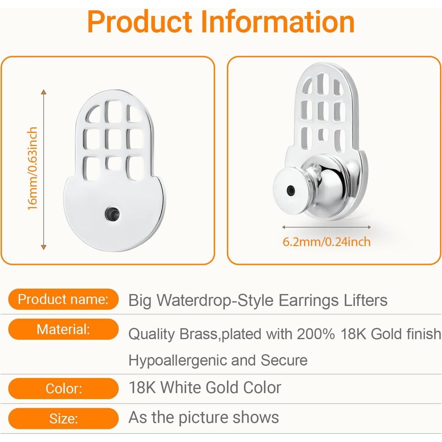 Respaldos de Aretes Hazifes 12mm Baño de Oro 6 Pcs Multicolor