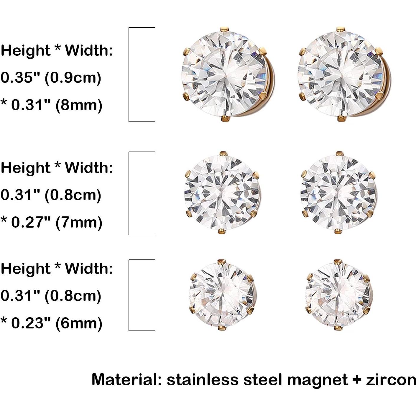 Pendientes Magnéticos Clip On Rofusn Oro 6 Piezas 6-8mm