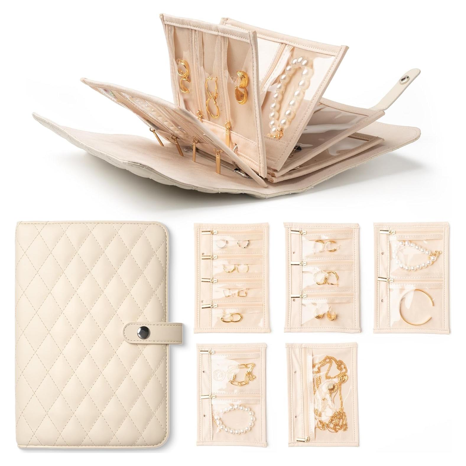 Organizador de Joyería de Viaje CarryWise Beige con Terciopelo