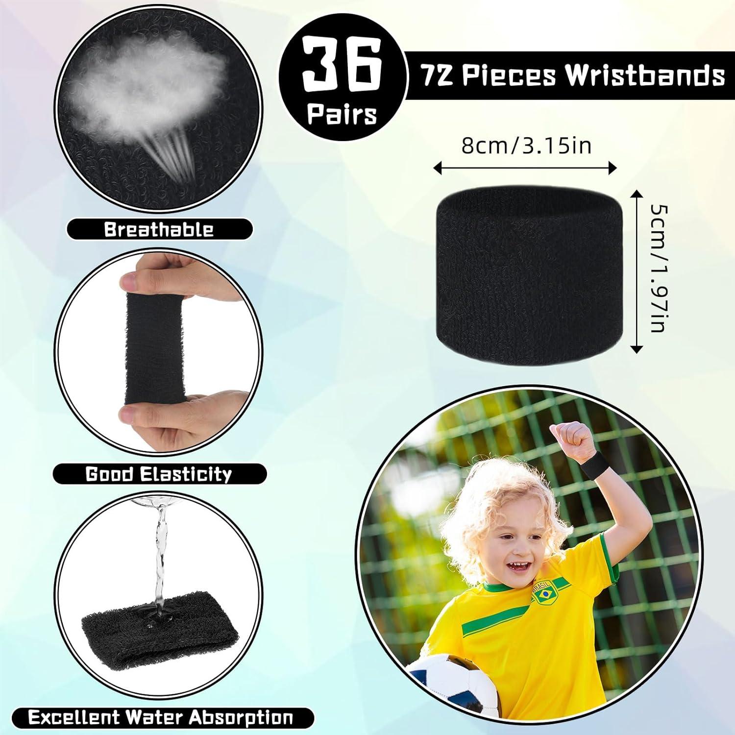 Lounsweer 72 Pulseras Deportivas Negras para Niños - Muñequera de Algodón