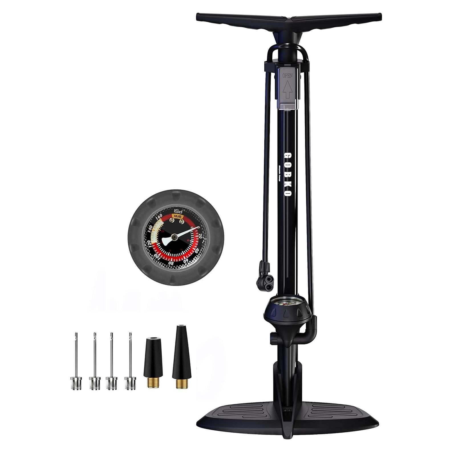 Bomba de Bicicleta GOBKO D2 con Manómetro 160 PSI Negra