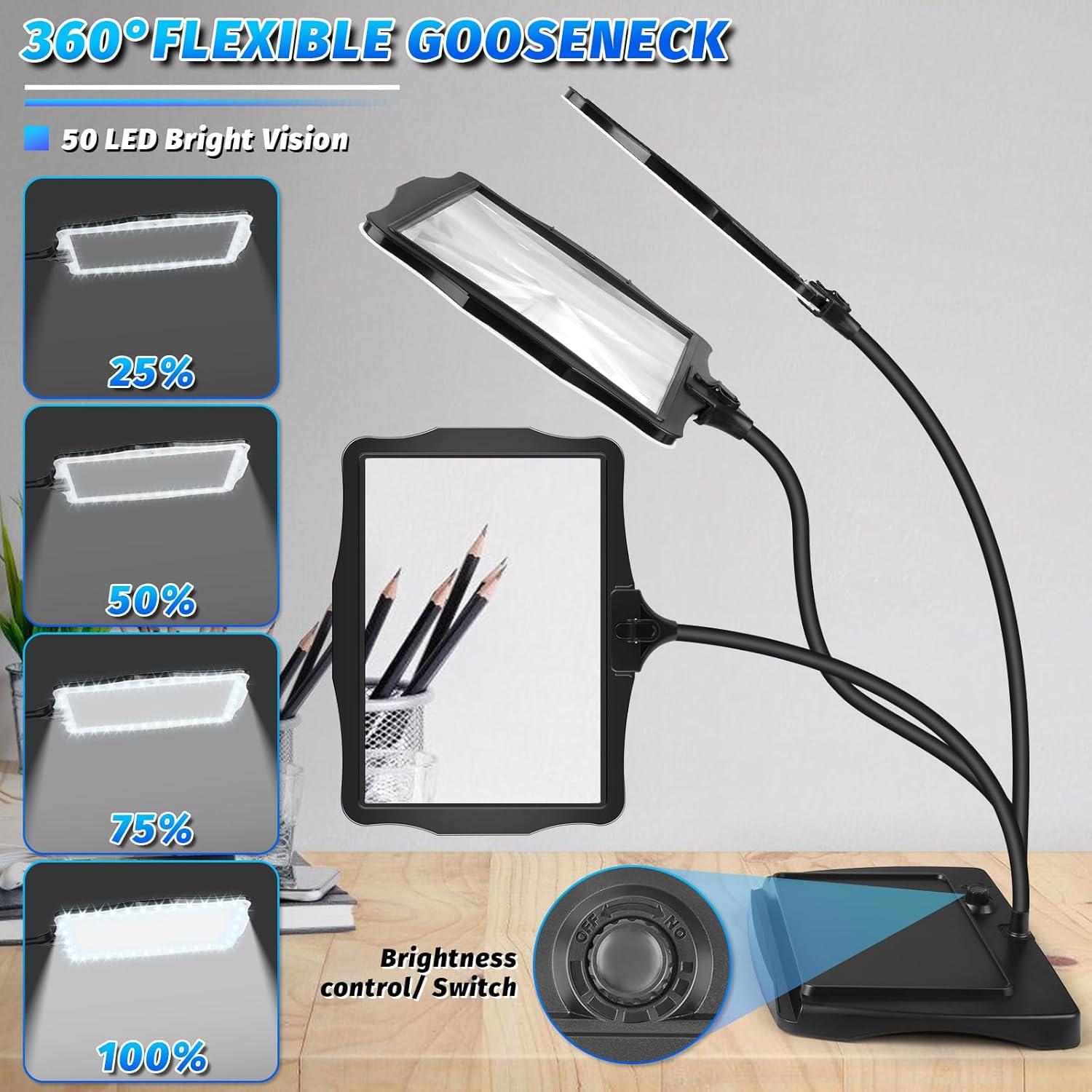 Lupa recargable HQGZQL 5X con luz LED y soporte flexible