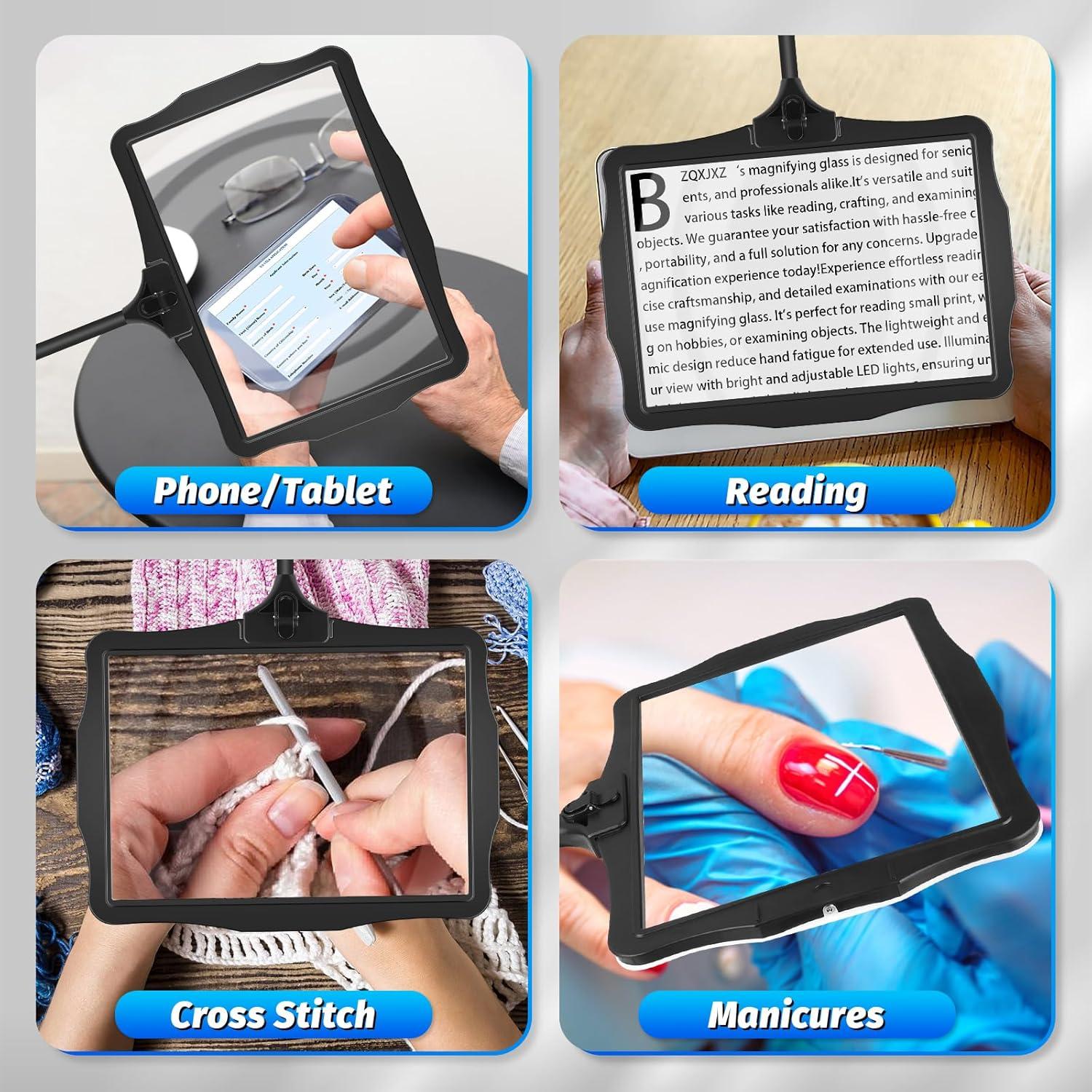 Lupa recargable HQGZQL 5X con luz LED y soporte flexible