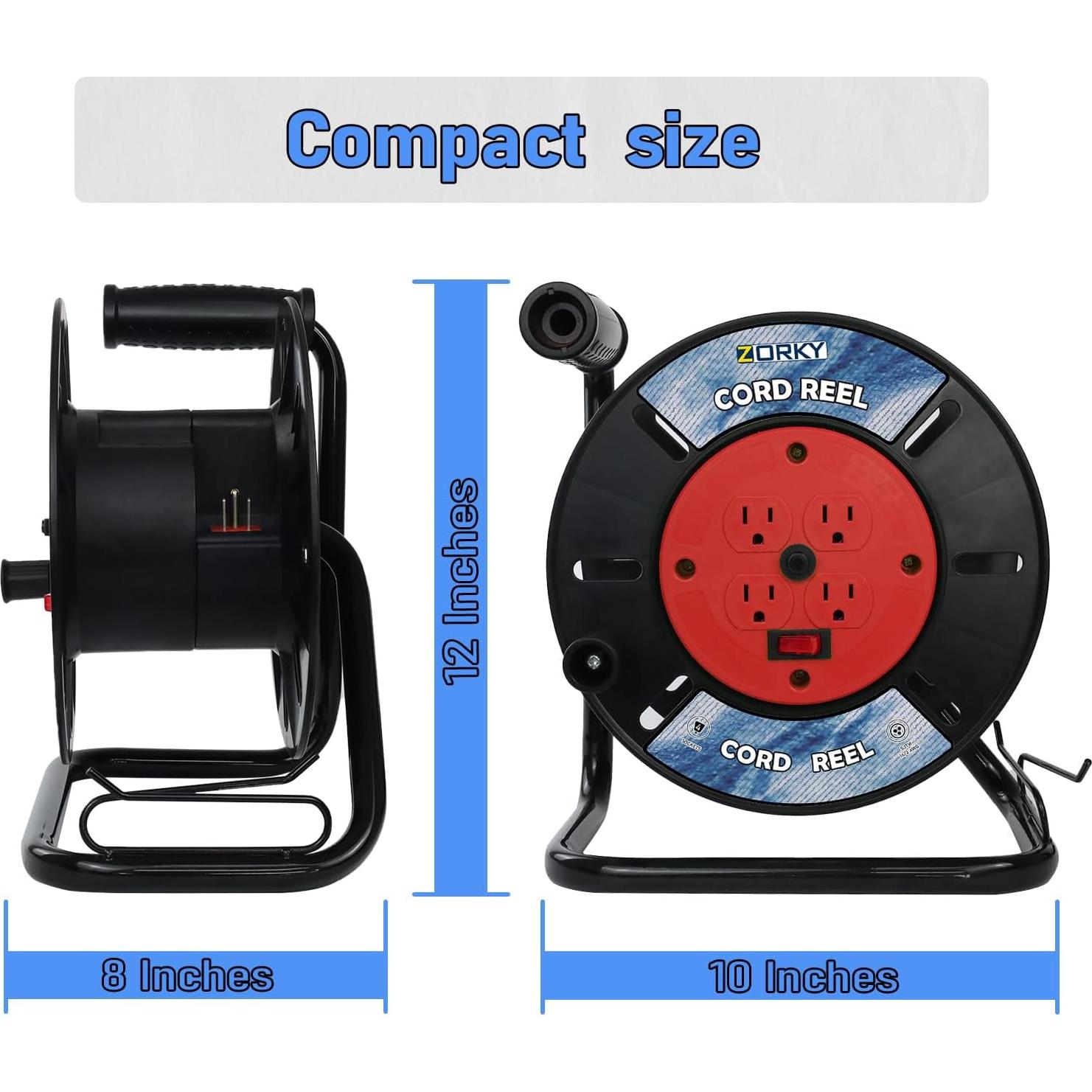 Carrete de Almacenamiento de Cables Zorky 30.48m 4 Salidas