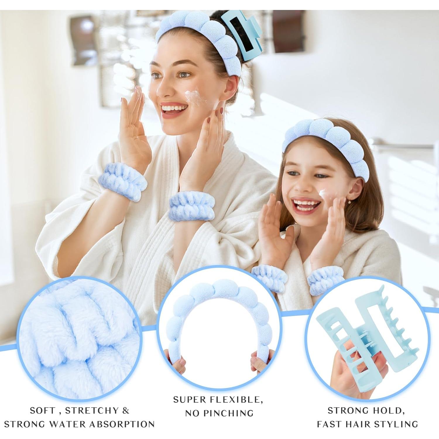 Conjunto Diadema y Pulseras Wecoe Azul para Cuidado Facial