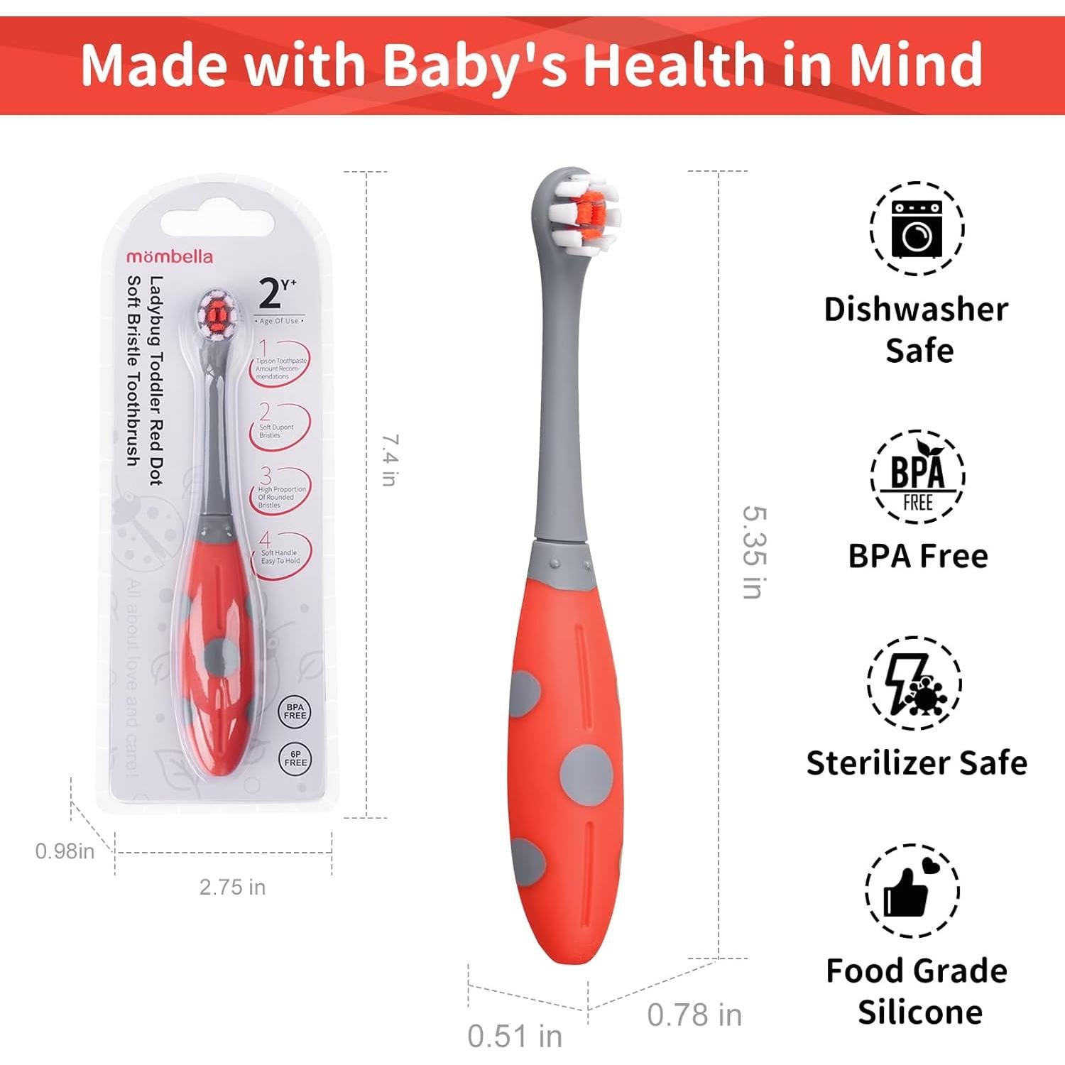 Cepillo de dientes Mombella Mariquita para niños 2-4 años