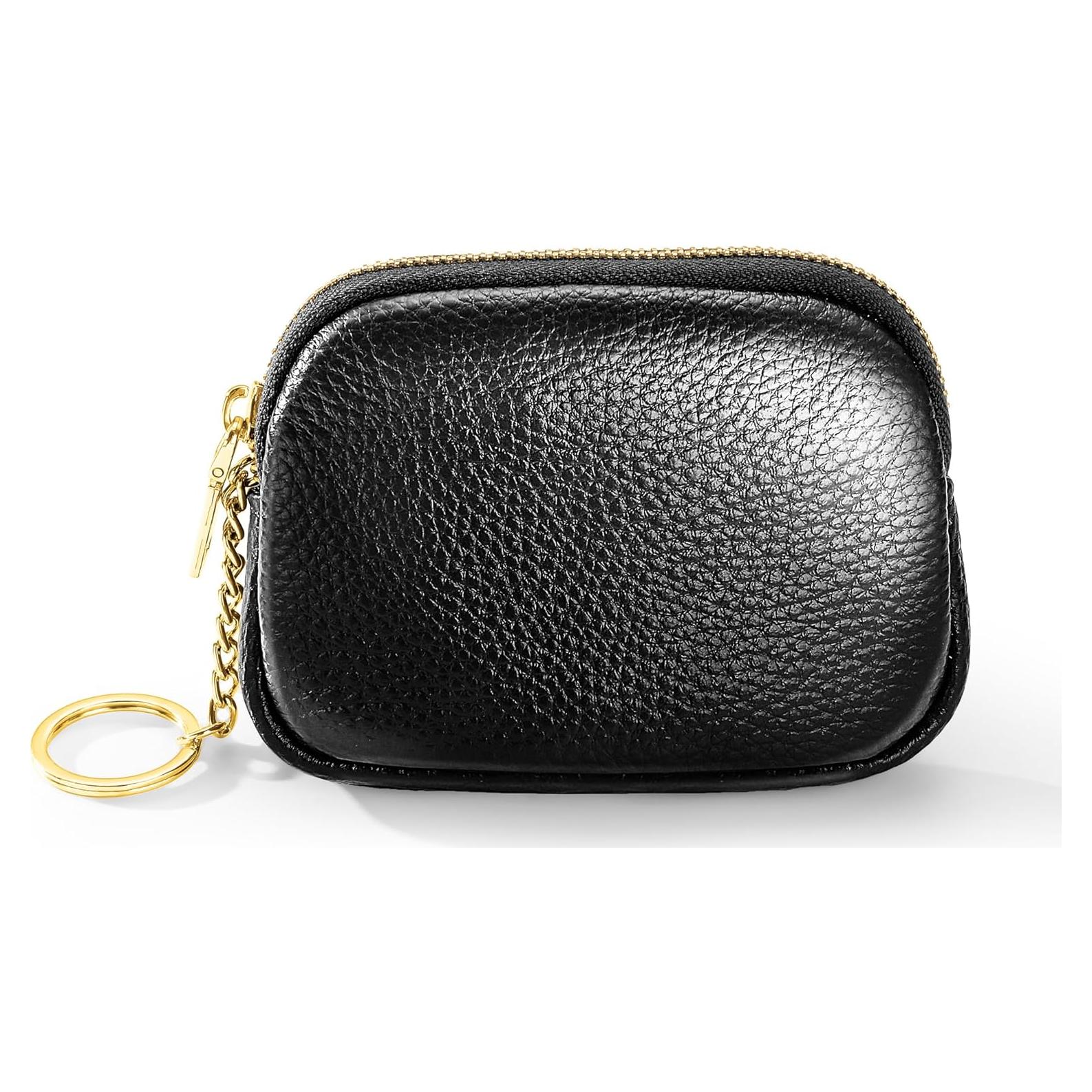 Monedero de Cuero Genuino Negro para Mujeres con Llave