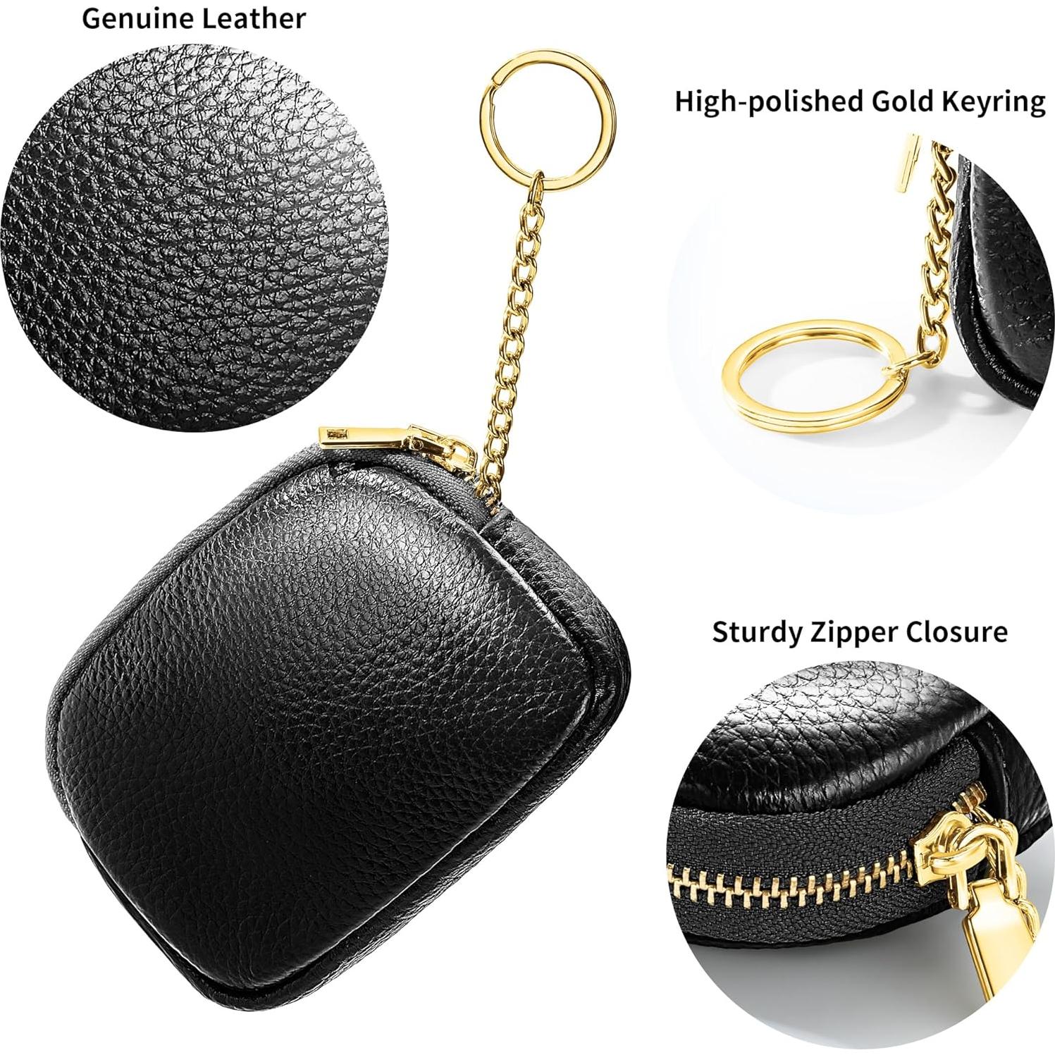 Monedero de Cuero Genuino Negro para Mujeres con Llave