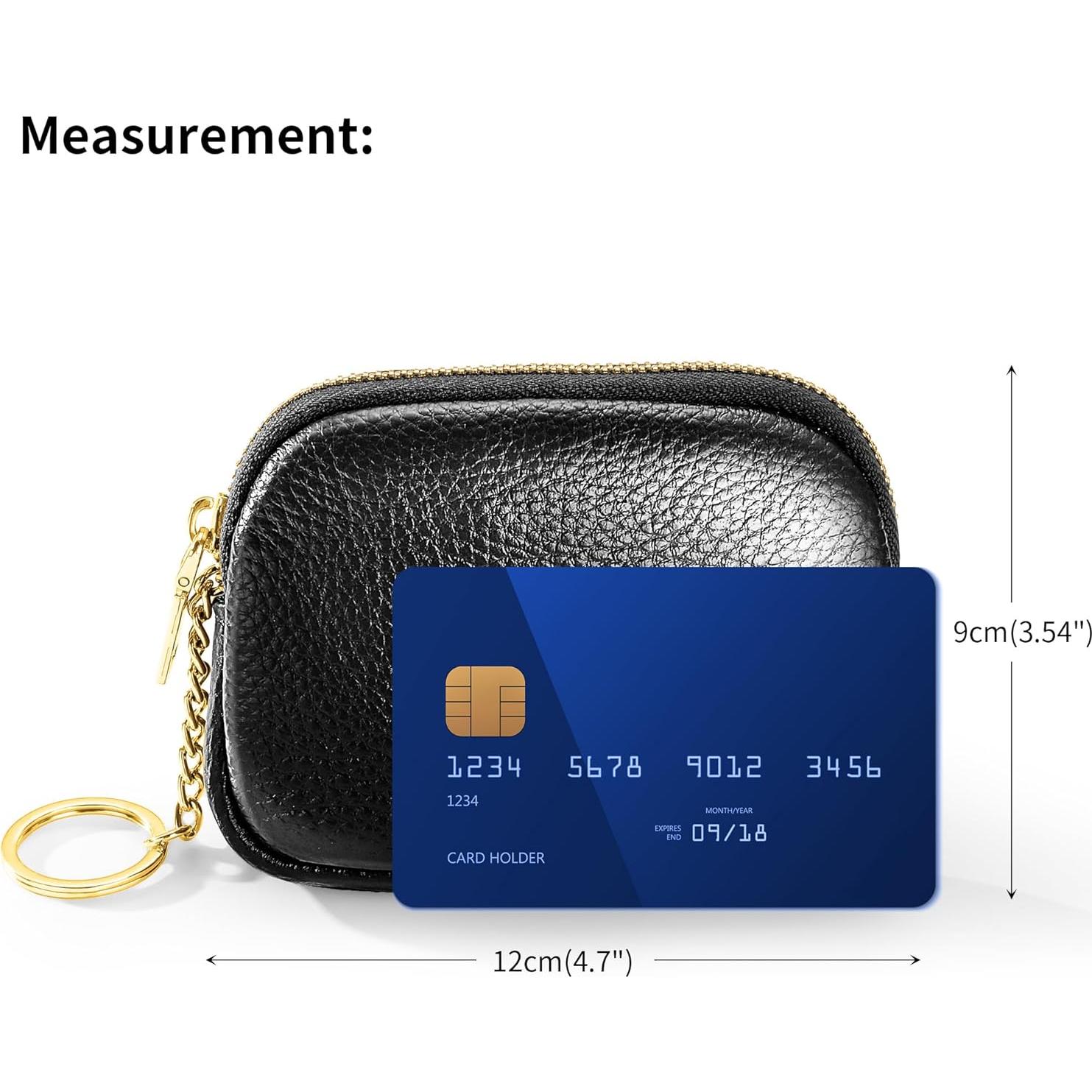 Monedero de Cuero Genuino Negro para Mujeres con Llave